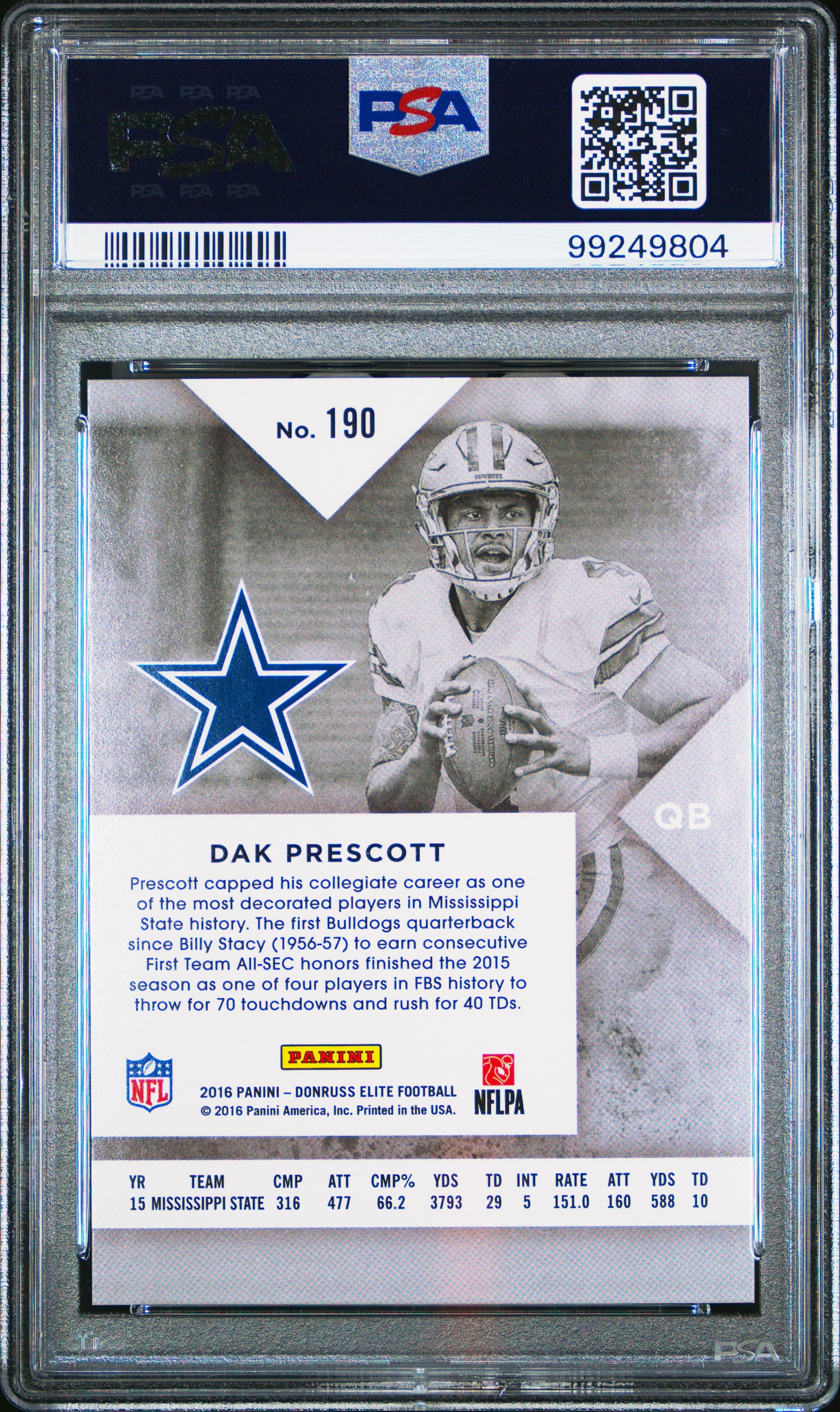 Dak Prescott 2016 Panini Donruss Elite #190 PSA 9