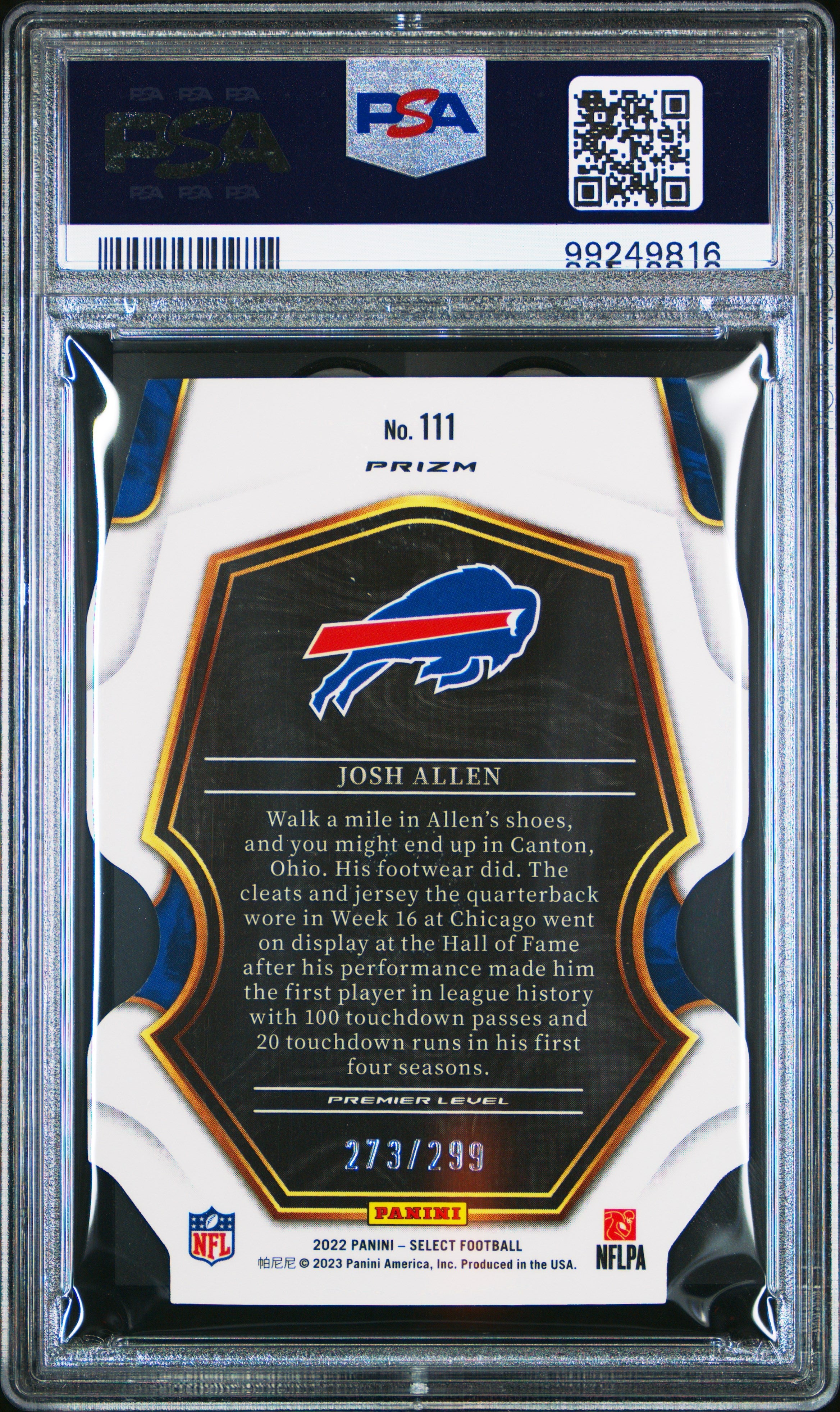 Josh Allen 2022 Panini Select #111 Die-Cut Neon Green Prizm PSA 10
