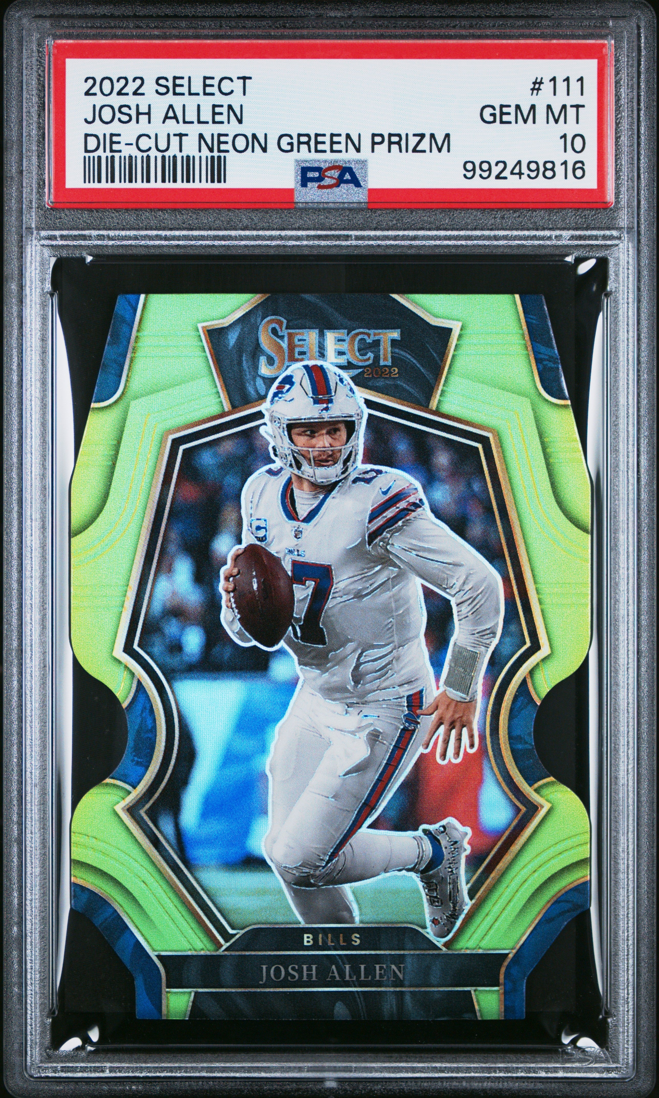 Josh Allen 2022 Panini Select #111 Die-Cut Neon Green Prizm PSA 10