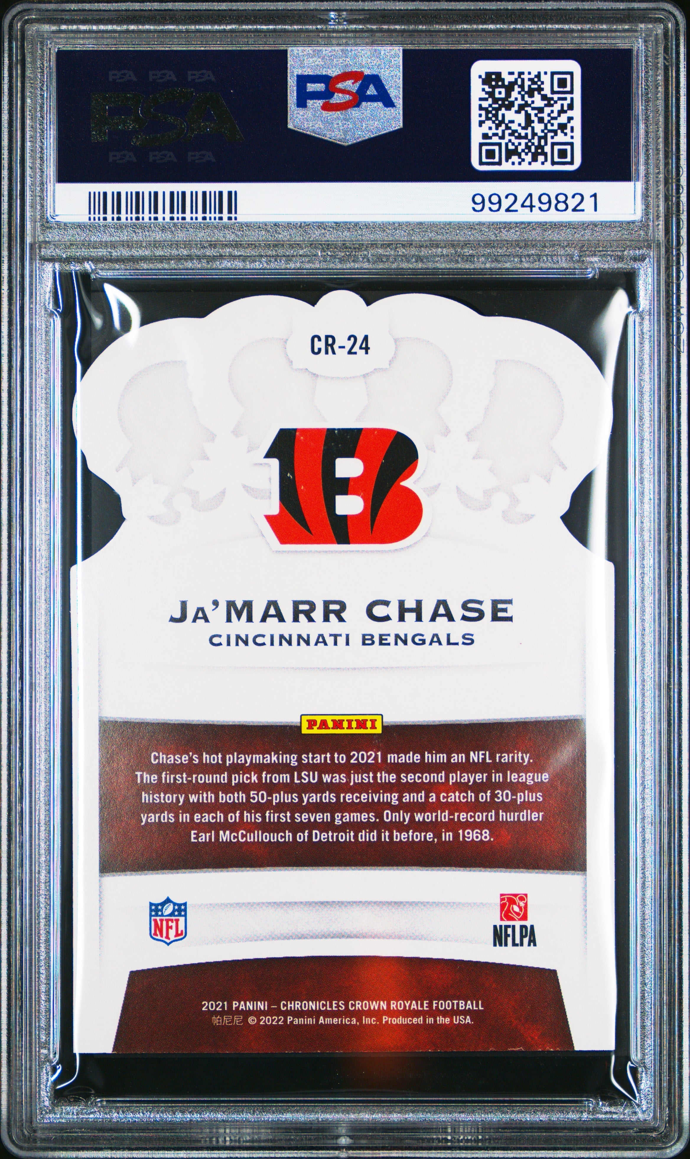 Ja’marr Chase 2021 Panini Chronicles Crown Royale #CR24 Crown Royale PSA 9