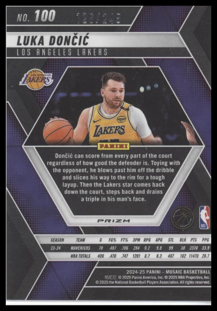 Luka Doncic 2024-25 Panini #100 Purple Fluorescent Mosaic #/249