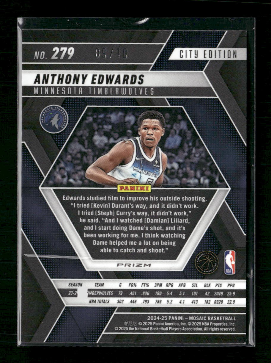Anthony Edwards 2024-25 Panini Mosaic #279 Pink Fluorescent Mosaic #/10