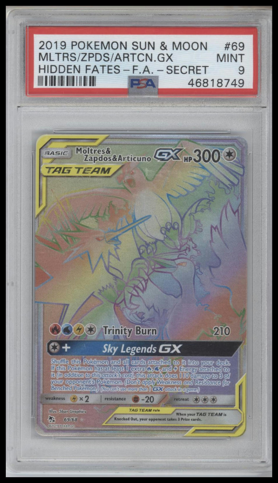 Mltrs/Zpds/Artcn.Gx 2019 Pokemon S&M #69 Hidden Fates-Fa-Secret PSA 9