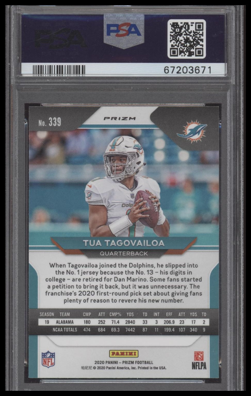 Tua Tagovailoa 2020 Panini Prizm #339 Lazer Prizm PSA 10