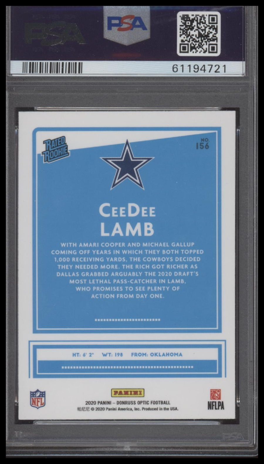 Ceedee Lamb 2020 Panini Donruss Optic #156 PSA 10