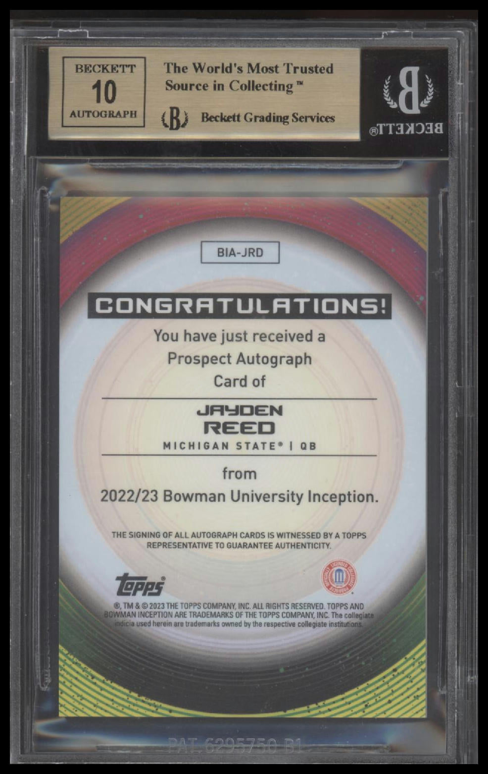 Jayden Reed 2022-23 Bowman Inception University Autographs #BIAJRD BGS 9.5