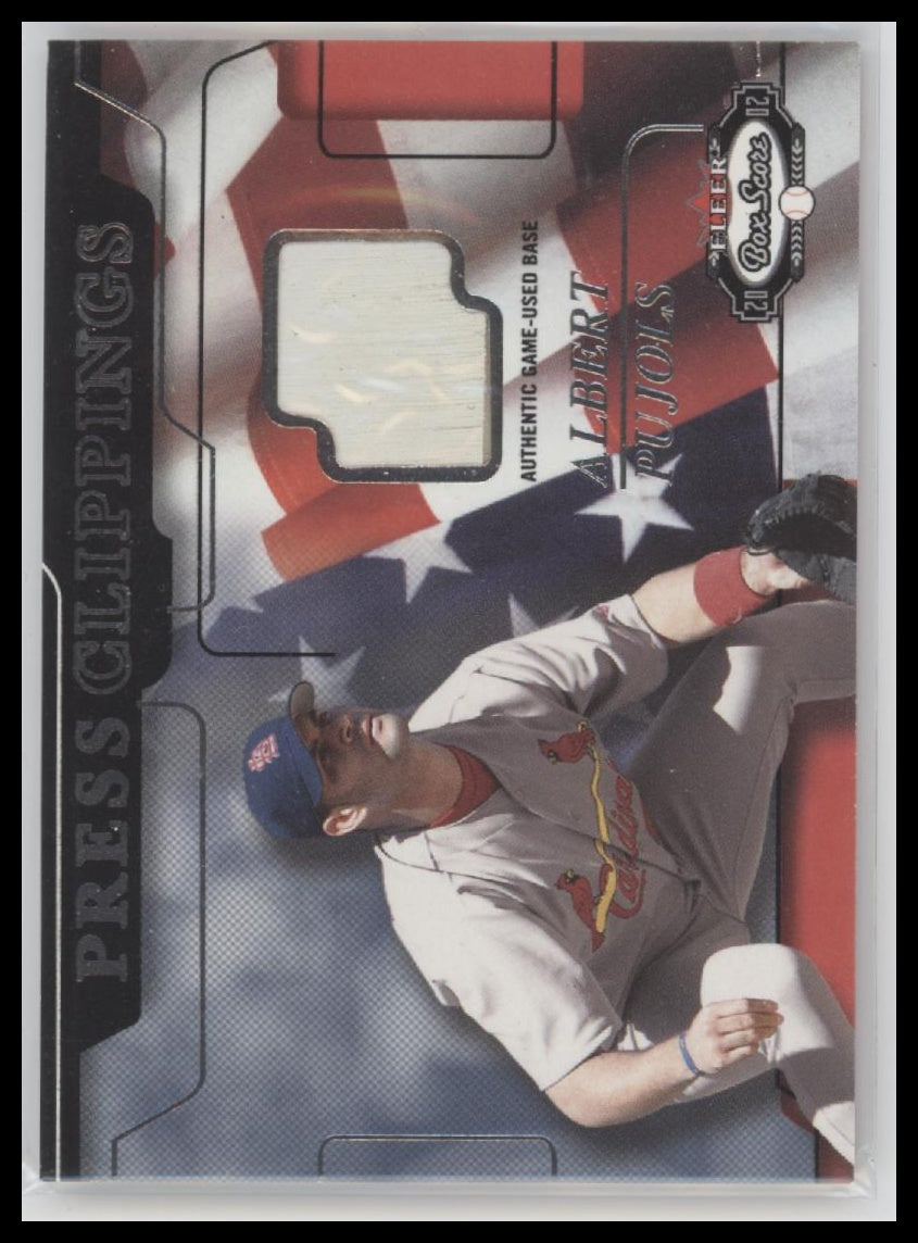 Albert Pujols 2002 Fleer Box Score #NNO Press Clippings Game Used