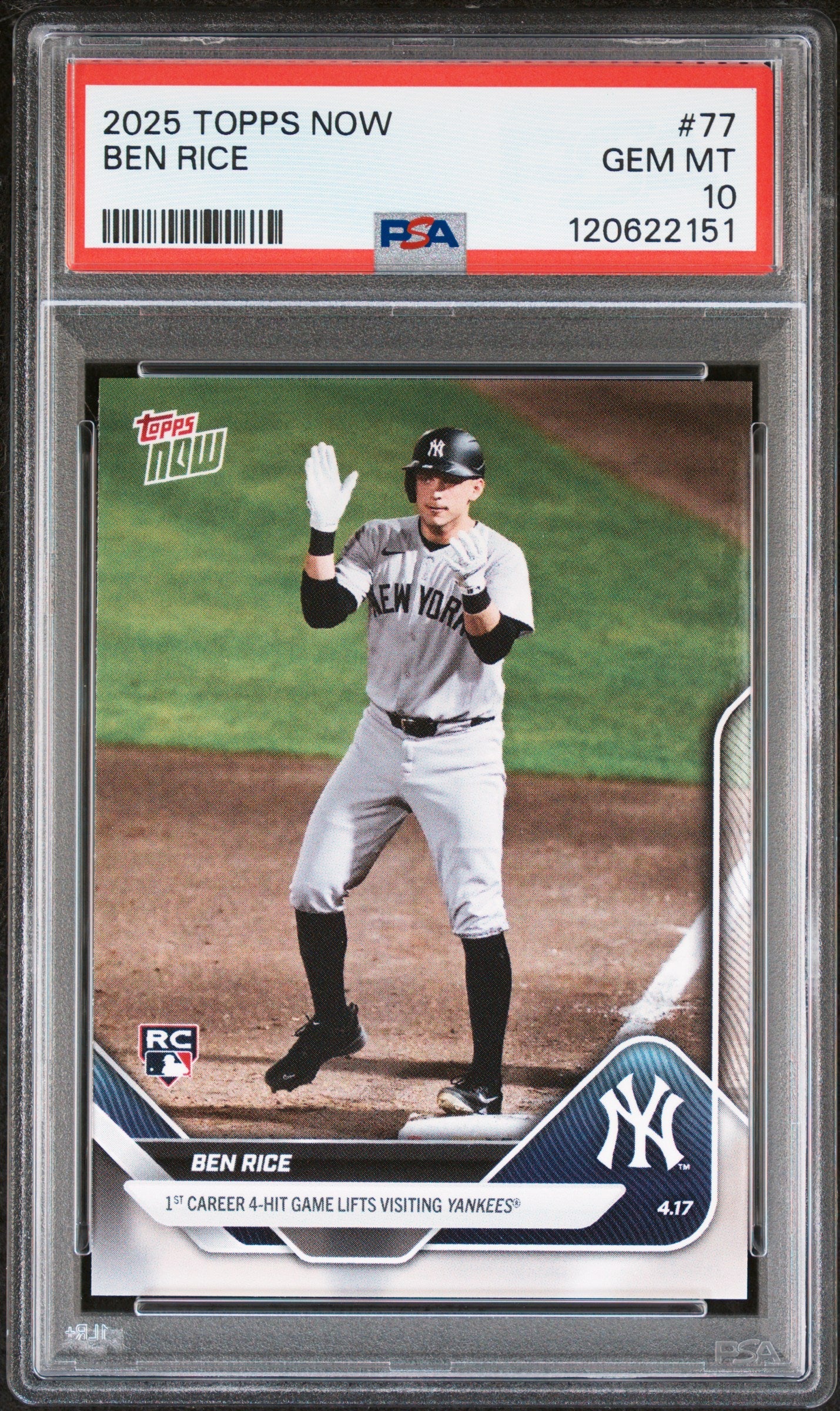 Graded 2025 Topps Now Ben Rice #77 Rookie RC Baseball Card PSA 10 Gem Mint