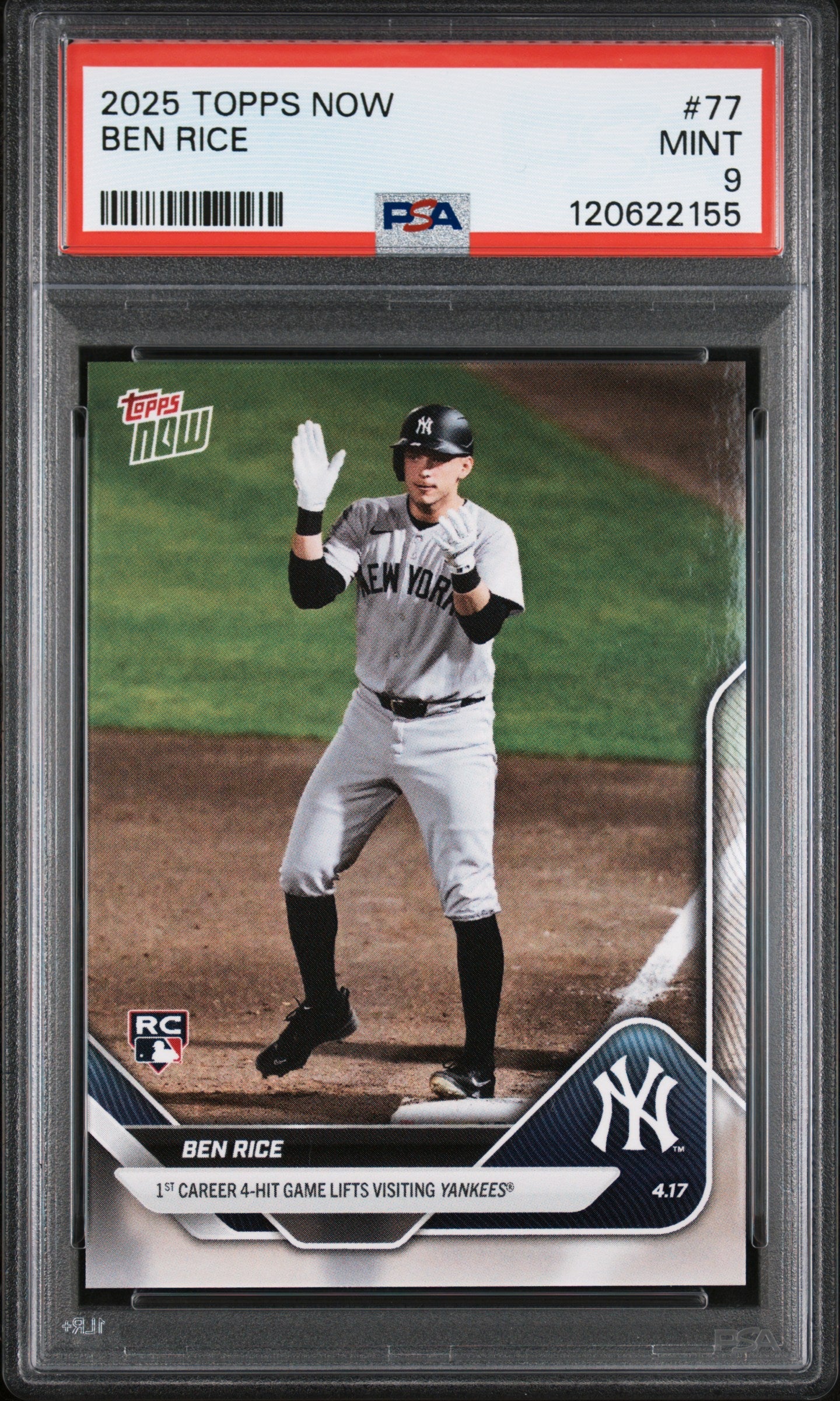 Graded 2025 Topps Now Ben Rice #77 Rookie RC Baseball Card PSA 9 Mint