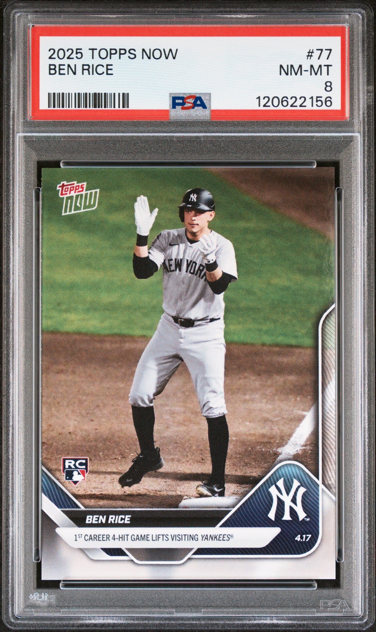 Graded 2025 Topps Now Ben Rice #77 Rookie RC Baseball Card PSA 8 Near Mint