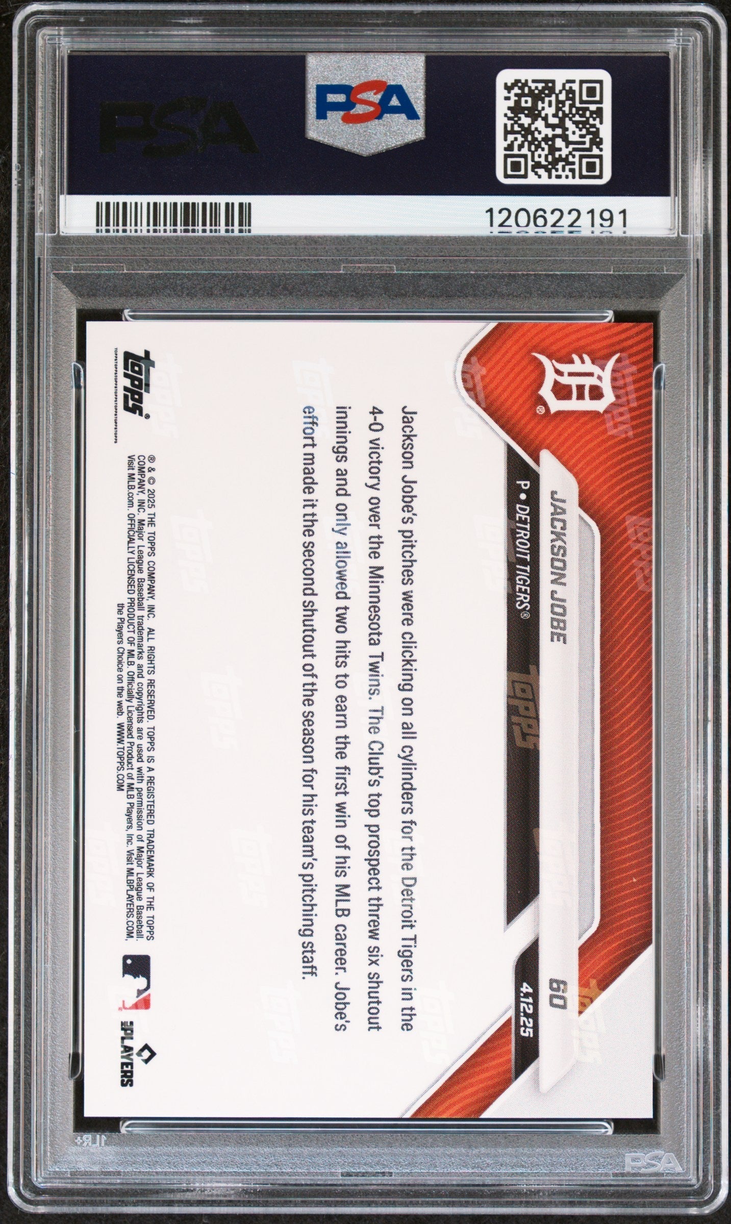 Graded 2025 Topps Now Jackson Jobe #60 Gold Foil /50 Rookie RC Baseball Card PSA 9 Mint