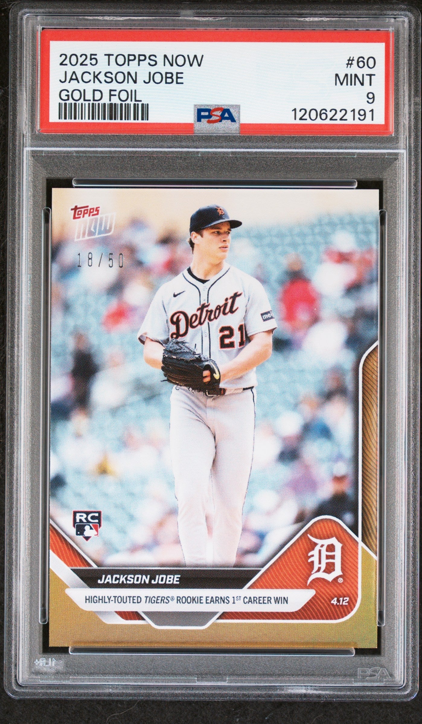 Graded 2025 Topps Now Jackson Jobe #60 Gold Foil /50 Rookie RC Baseball Card PSA 9 Mint