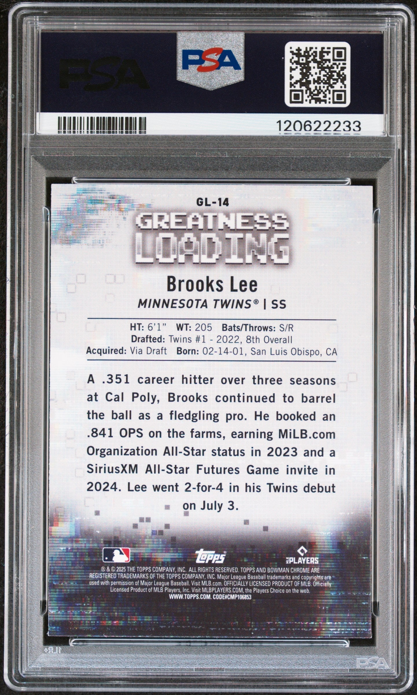 Graded 2025 Topps Bowman Brooks Lee #GL14 Greatness Loading Rookie RC Baseball Card PSA 10 Gem Mint