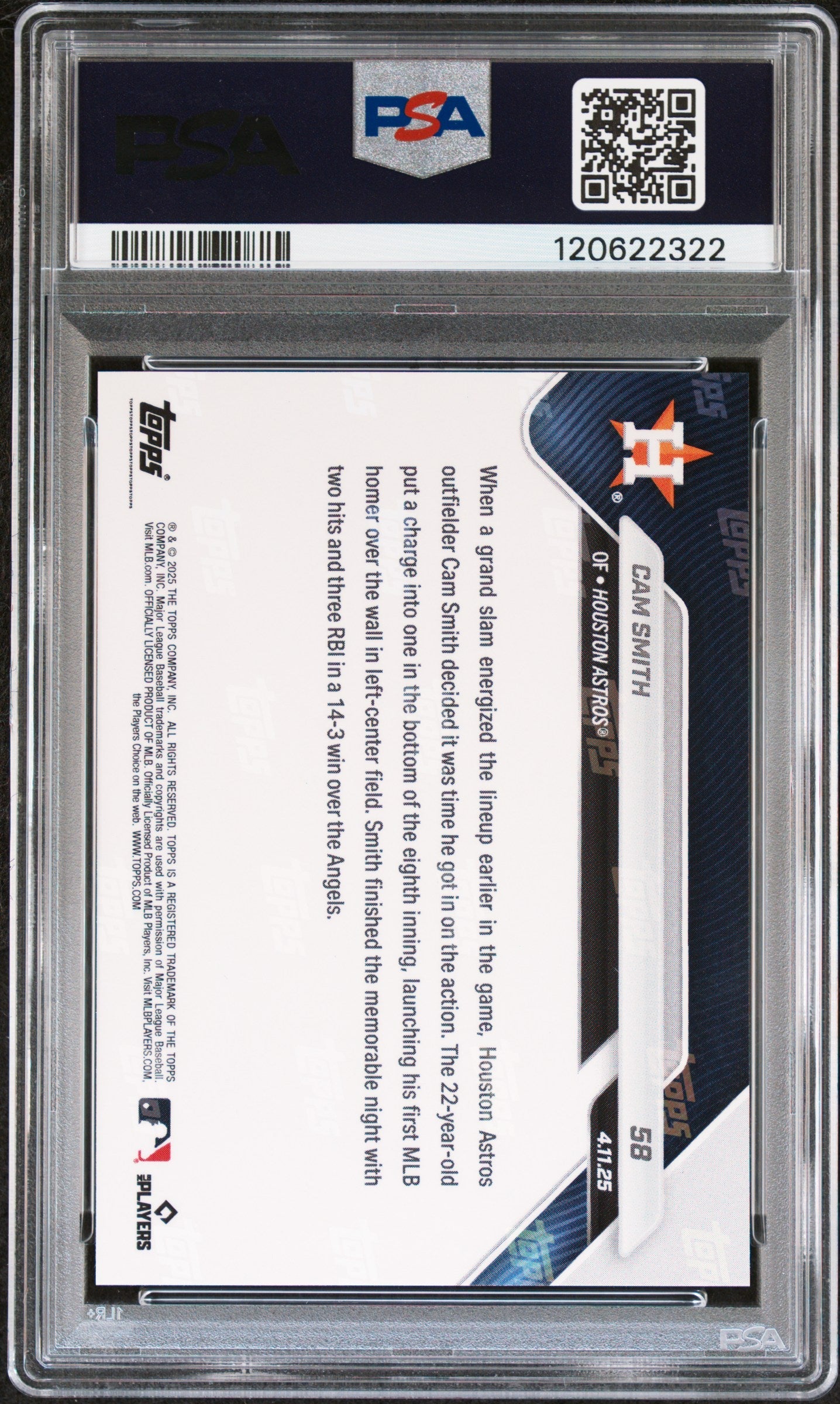 Graded 2025 Topps Now Cam Smith #58 Rookie RC Baseball Card PSA 8 Near Mint