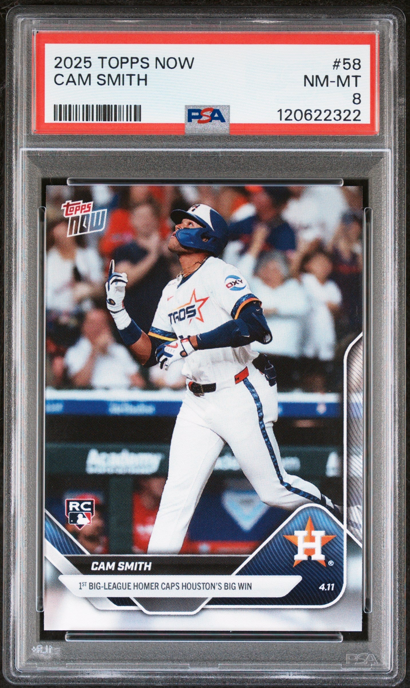Graded 2025 Topps Now Cam Smith #58 Rookie RC Baseball Card PSA 8 Near Mint
