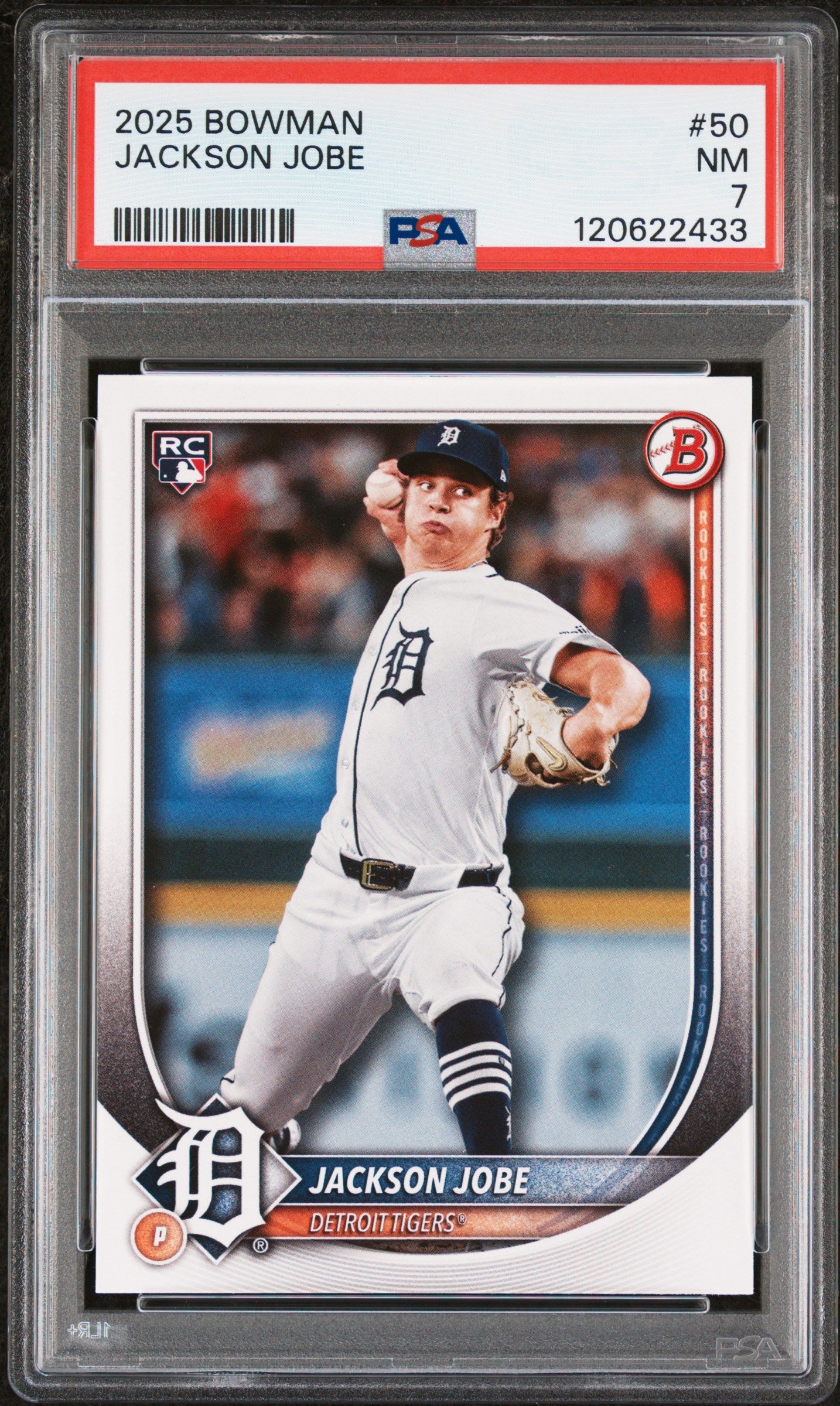 Graded 2025 Topps Bowman Jackson Jobe #50 Rookie RC Baseball Card PSA 7 Near Mint