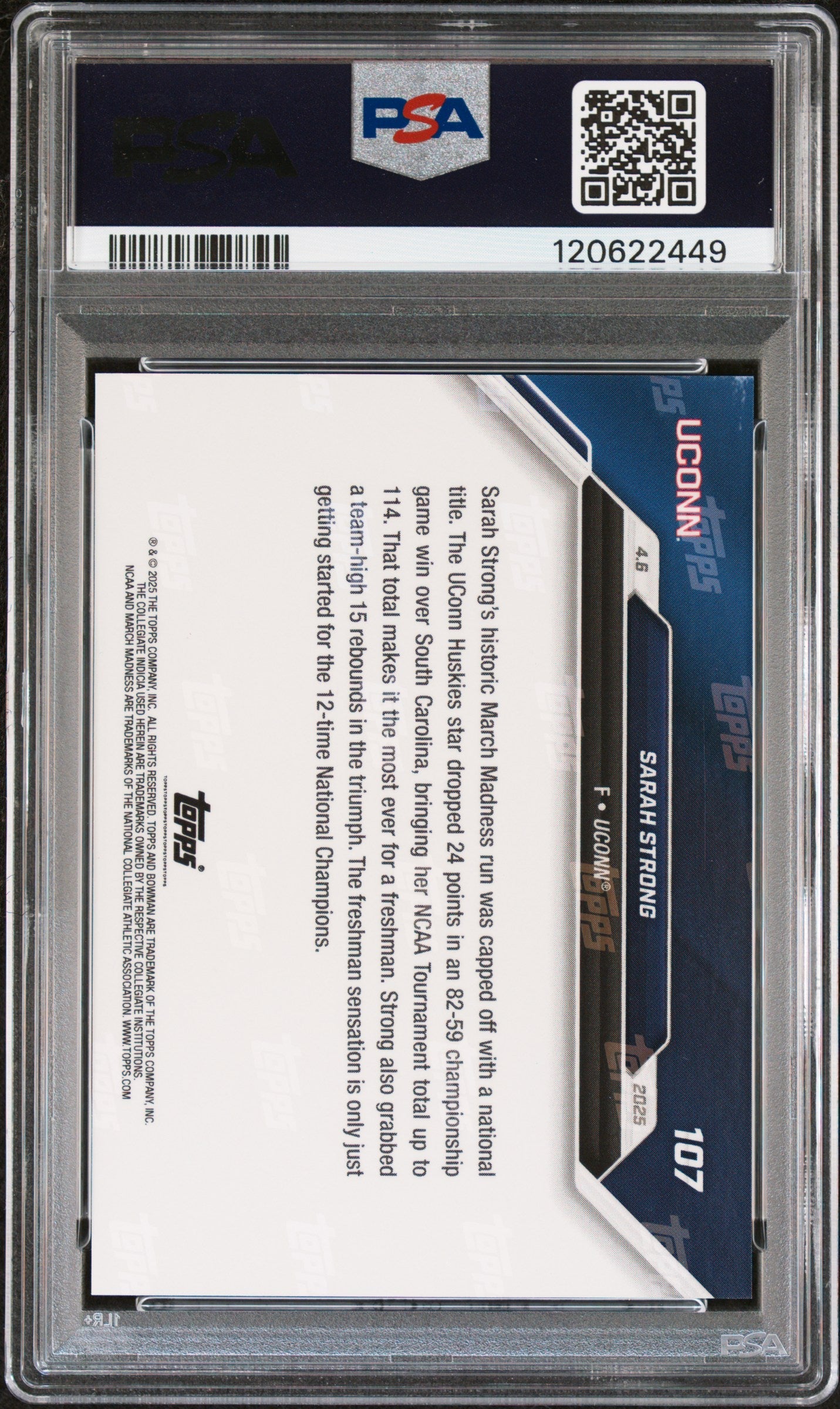 Graded 2024-25 Bowman U Now Sarah Strong #107 Rookie RC Basketball Card PSA 10 Gem Mint