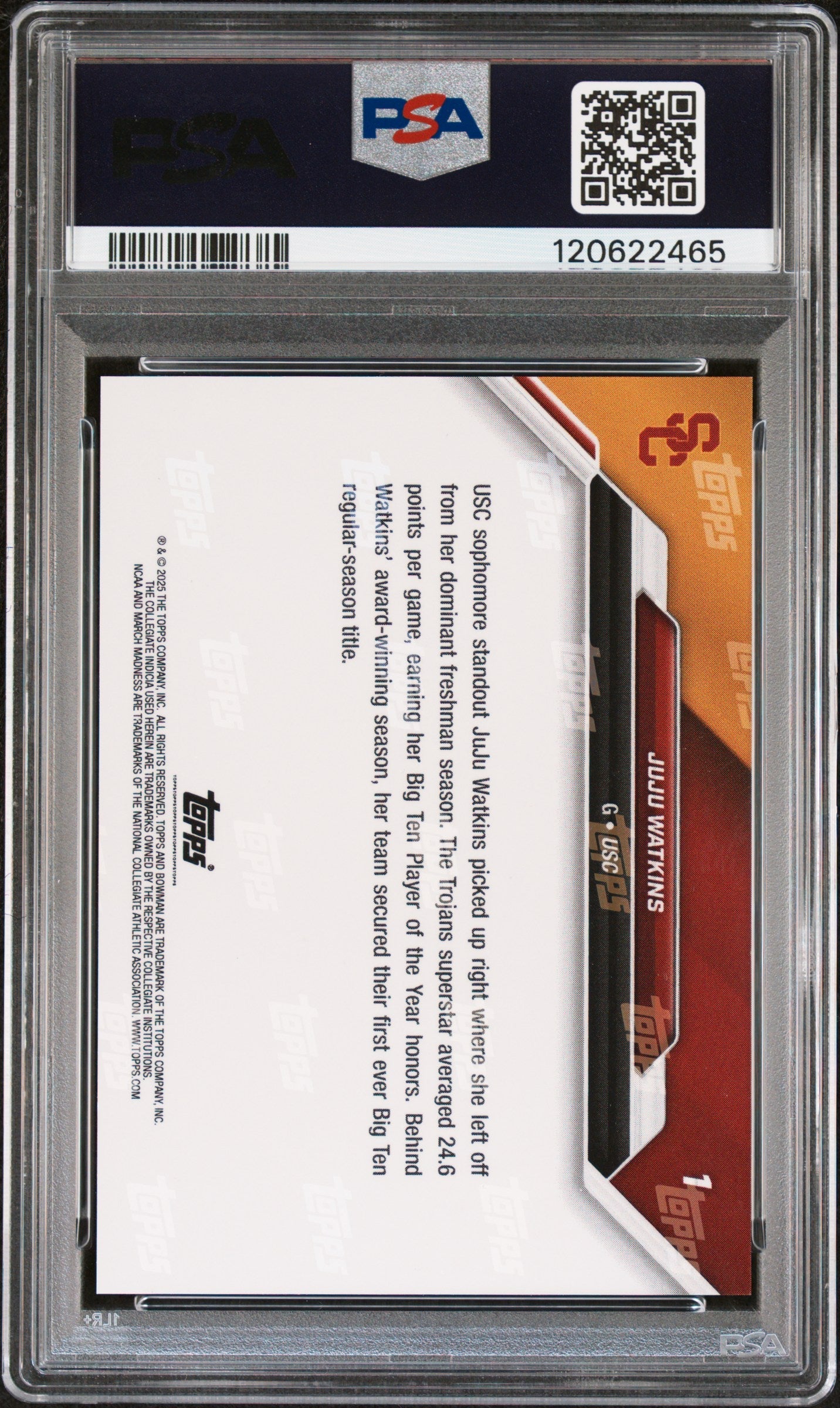 Graded 2025 Topps Bowman U Now JuJu Watkins #1 March Madness Rookie RC Basketball Card PSA 10 Gem Mint