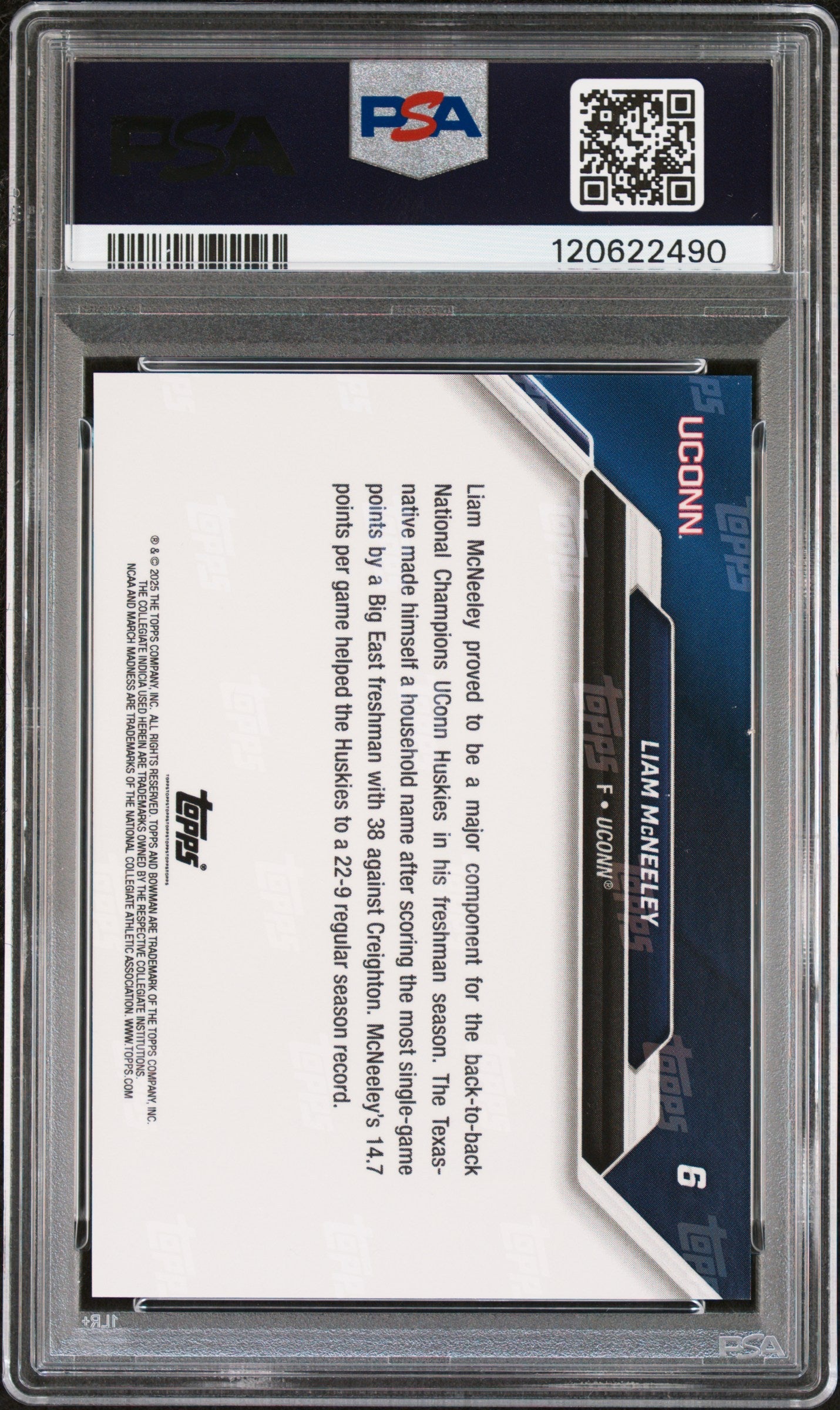 Graded 2025 Topps Bowman U Now Liam McNeeley #6 March Madness Black Rookie RC Basketball Card PSA 9 Mint