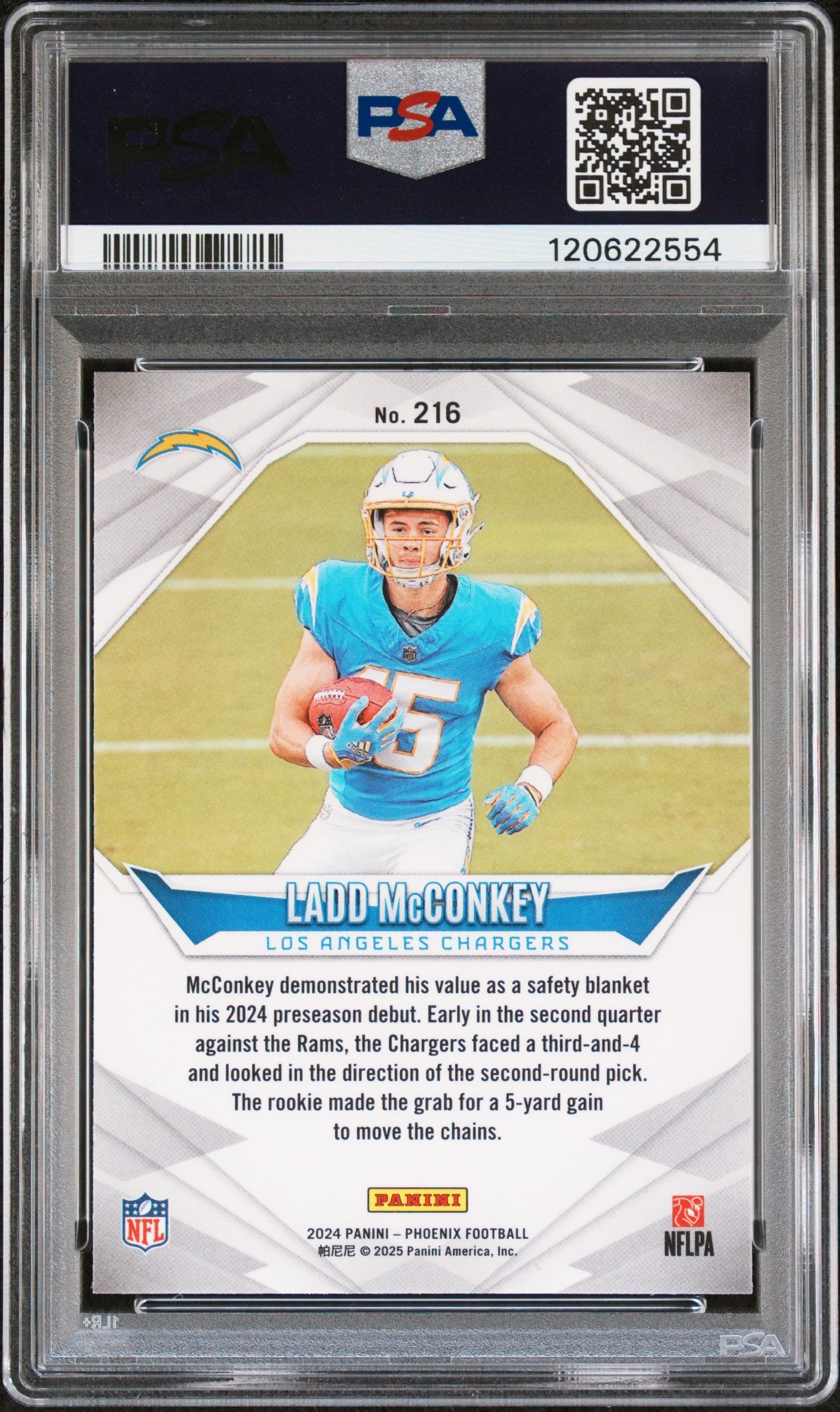 Graded 2024 Panini Phoenix Ladd Mcconkey #216 Rookie RC Football Card PSA 10 Gem Mint