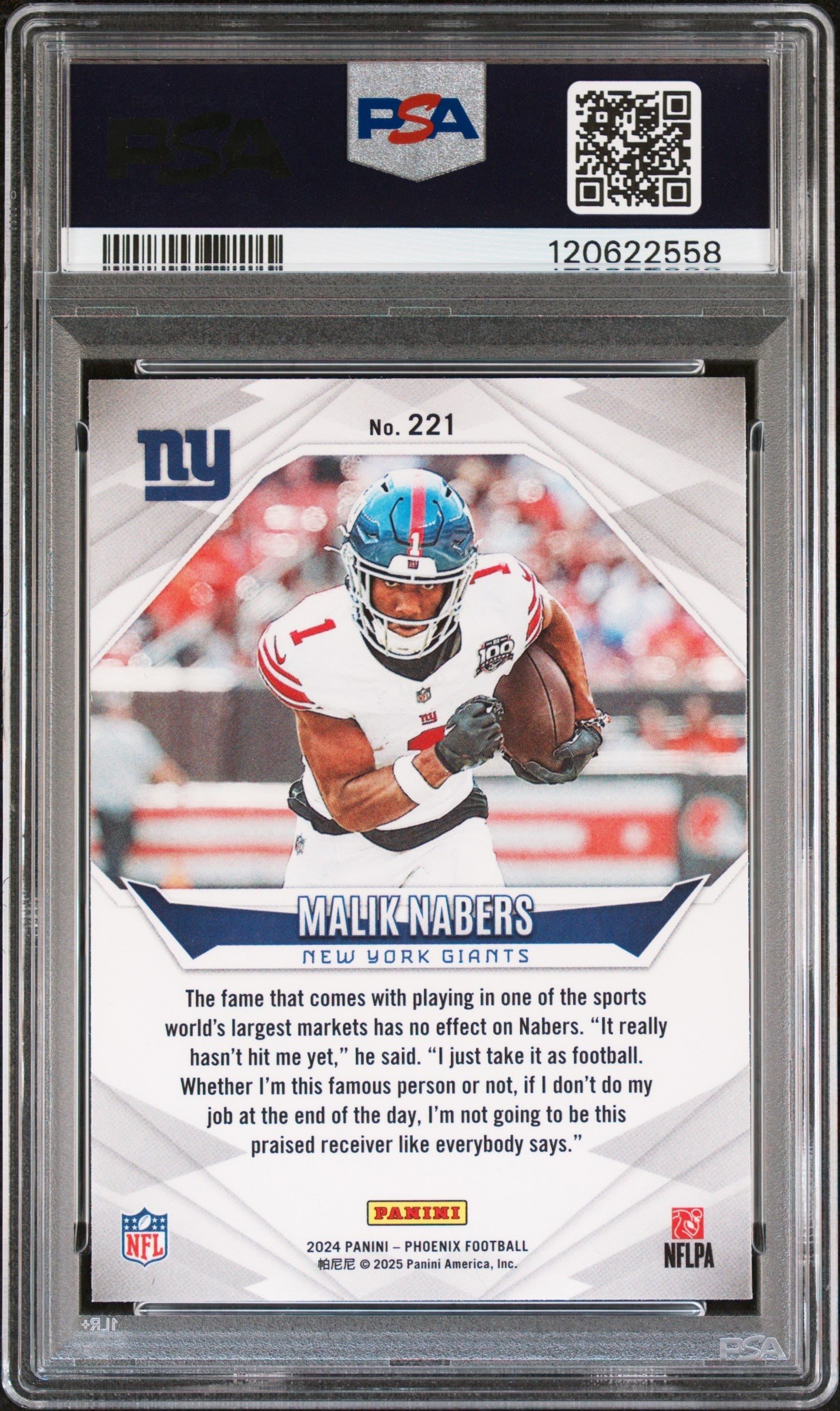 Graded 2024 Panini Phoenix Malik Nabers #221 Rookie RC Football Card PSA 9 Mint
