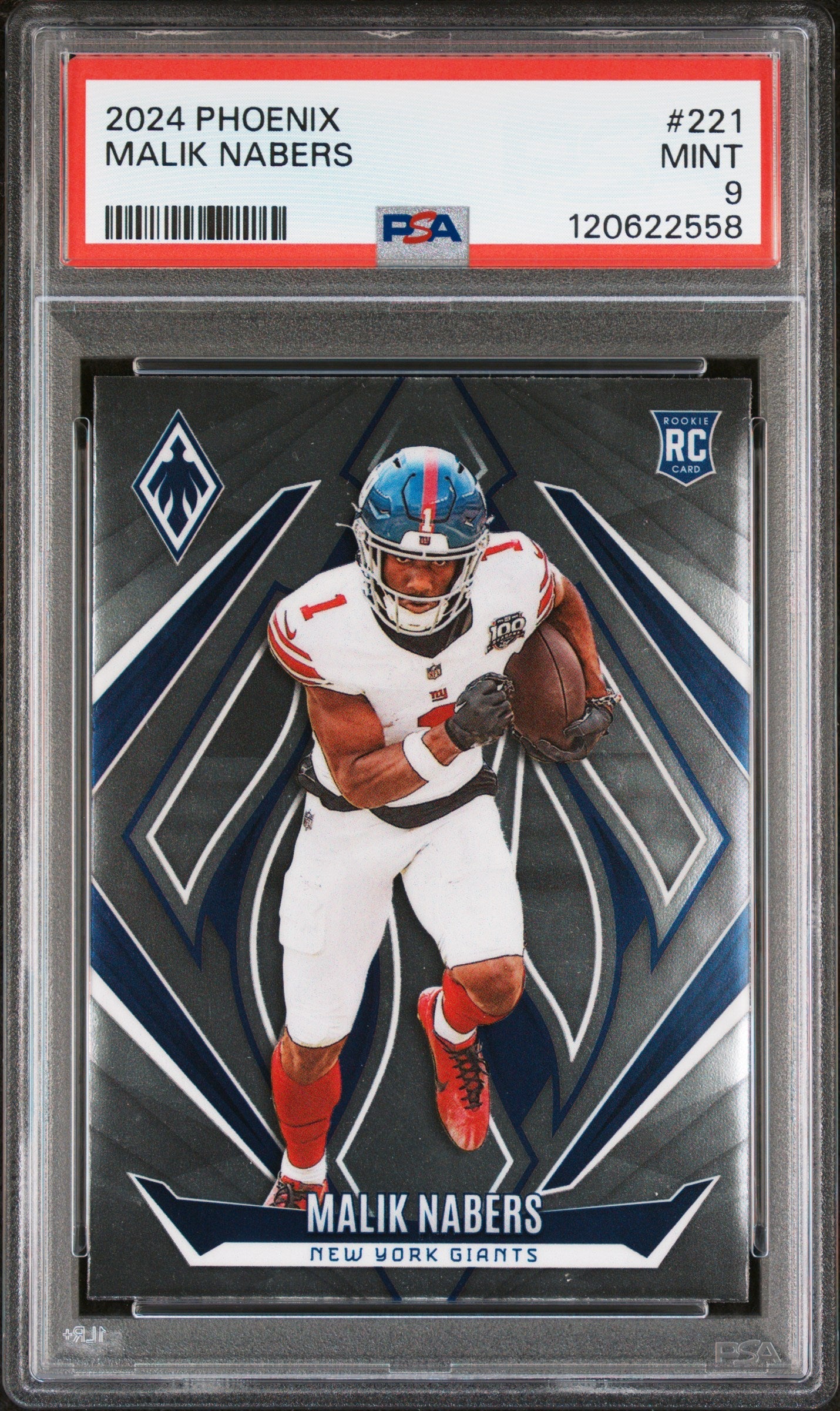 Graded 2024 Panini Phoenix Malik Nabers #221 Rookie RC Football Card PSA 9 Mint