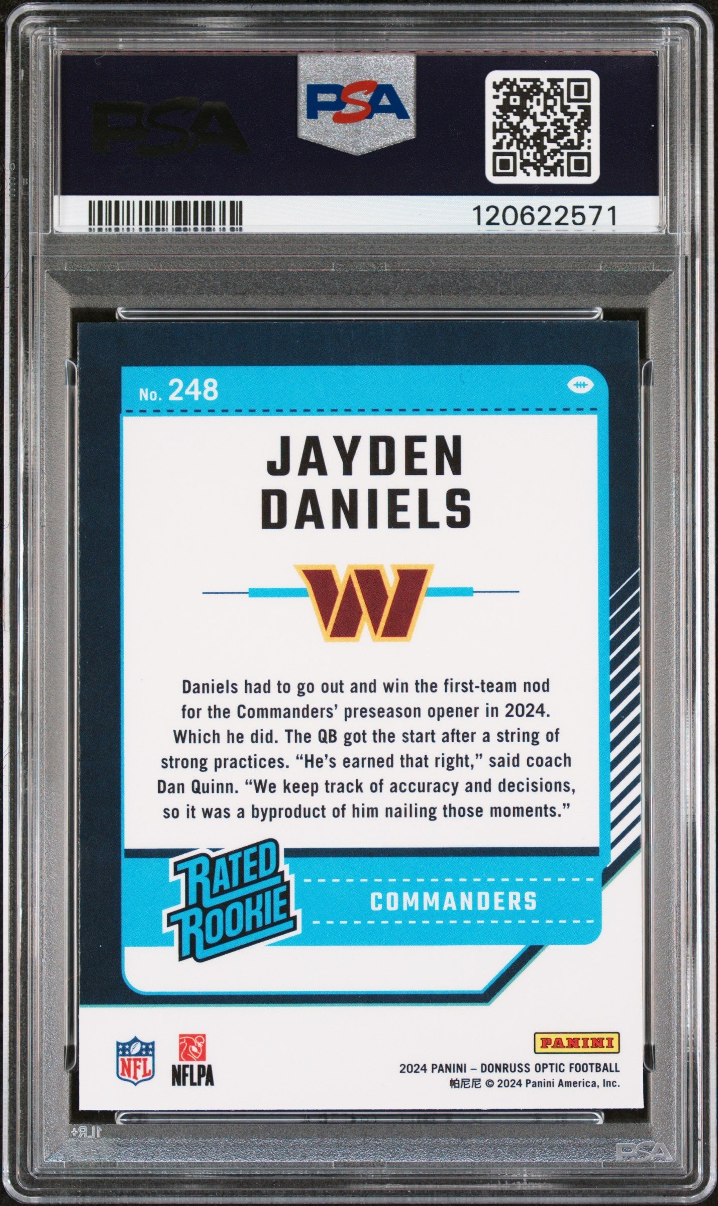 Graded 2024 Panini Donruss Optic Jayden Daniels #248 Rookie RC Football Card PSA 8 Near Mint
