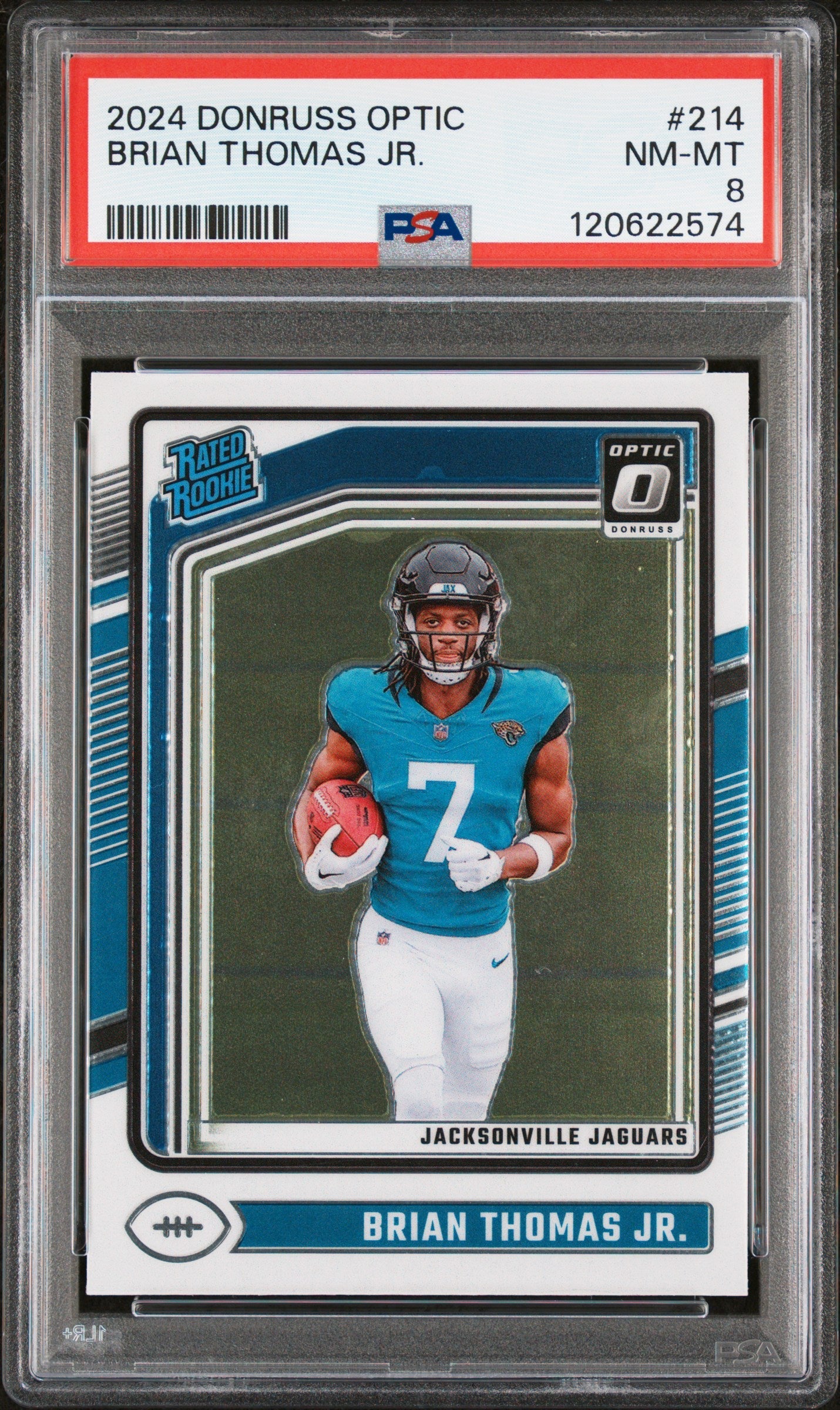 Graded 2024 Panini Donruss Optic Brian Thomas Jr. #214 Rookie RC Football Card PSA 8 Near Mint