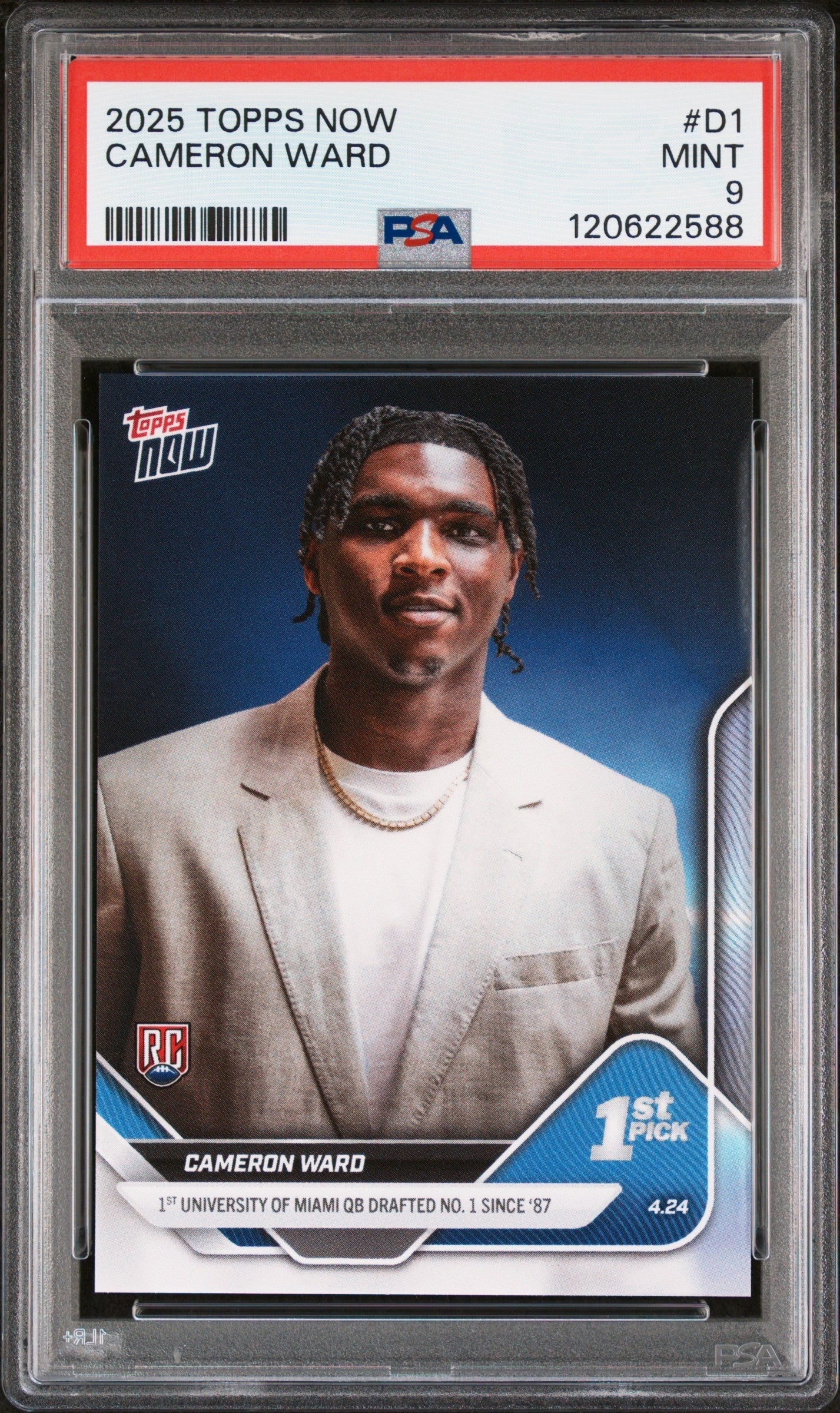 Graded 2025 Topps Now Cam Ward #D1 Rookie RC Football Card PSA 9 Mint