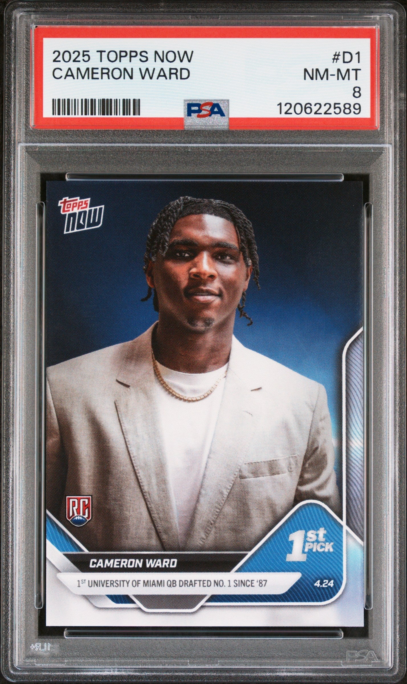 Graded 2025 Topps Now Cam Ward #D1 Rookie RC Football Card PSA 8 Near Mint