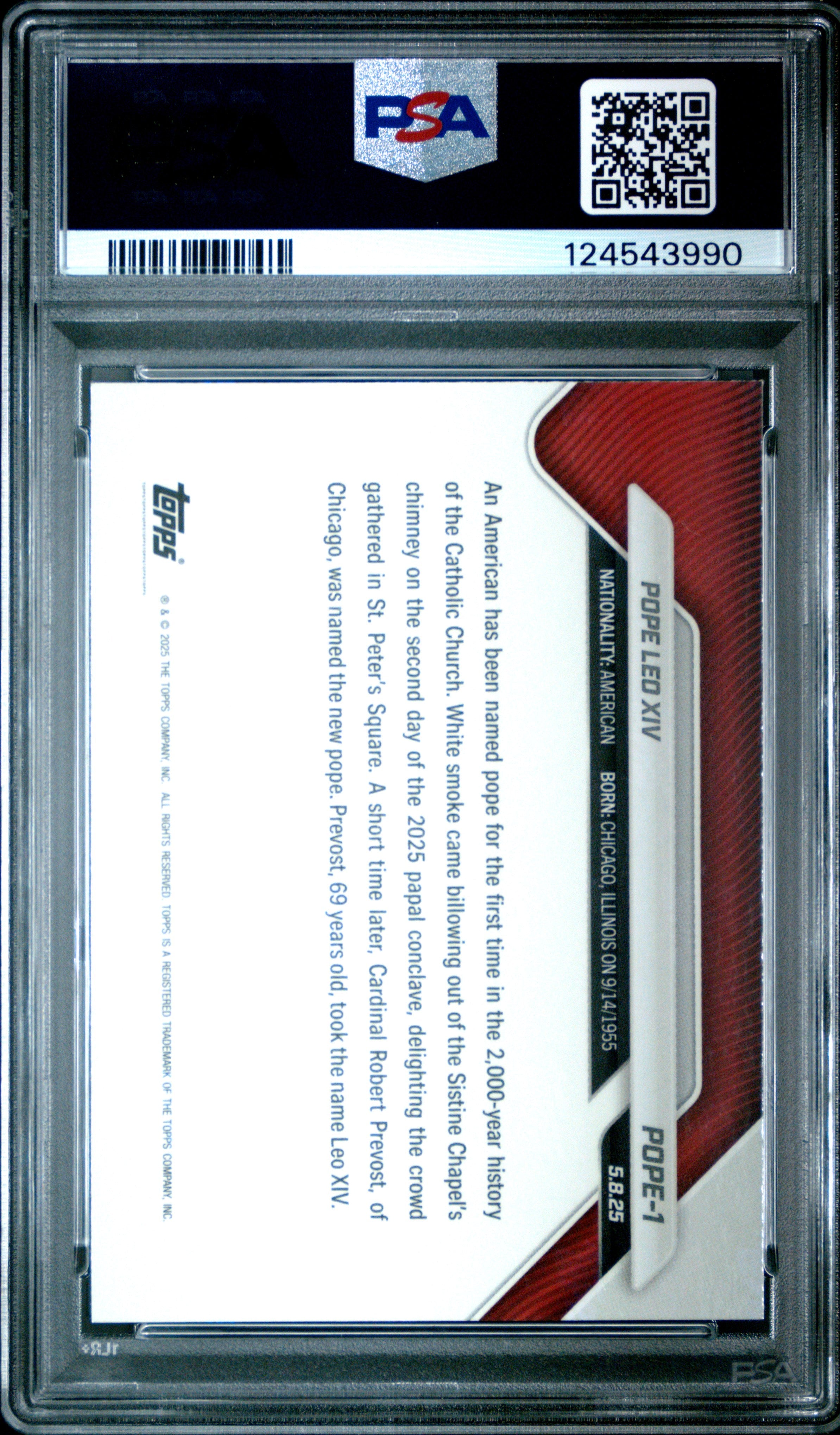 Graded 2025 Topps Now Pope Leo Xiv #POPE1 Non-Sport Card PSA 10 Gem Mint