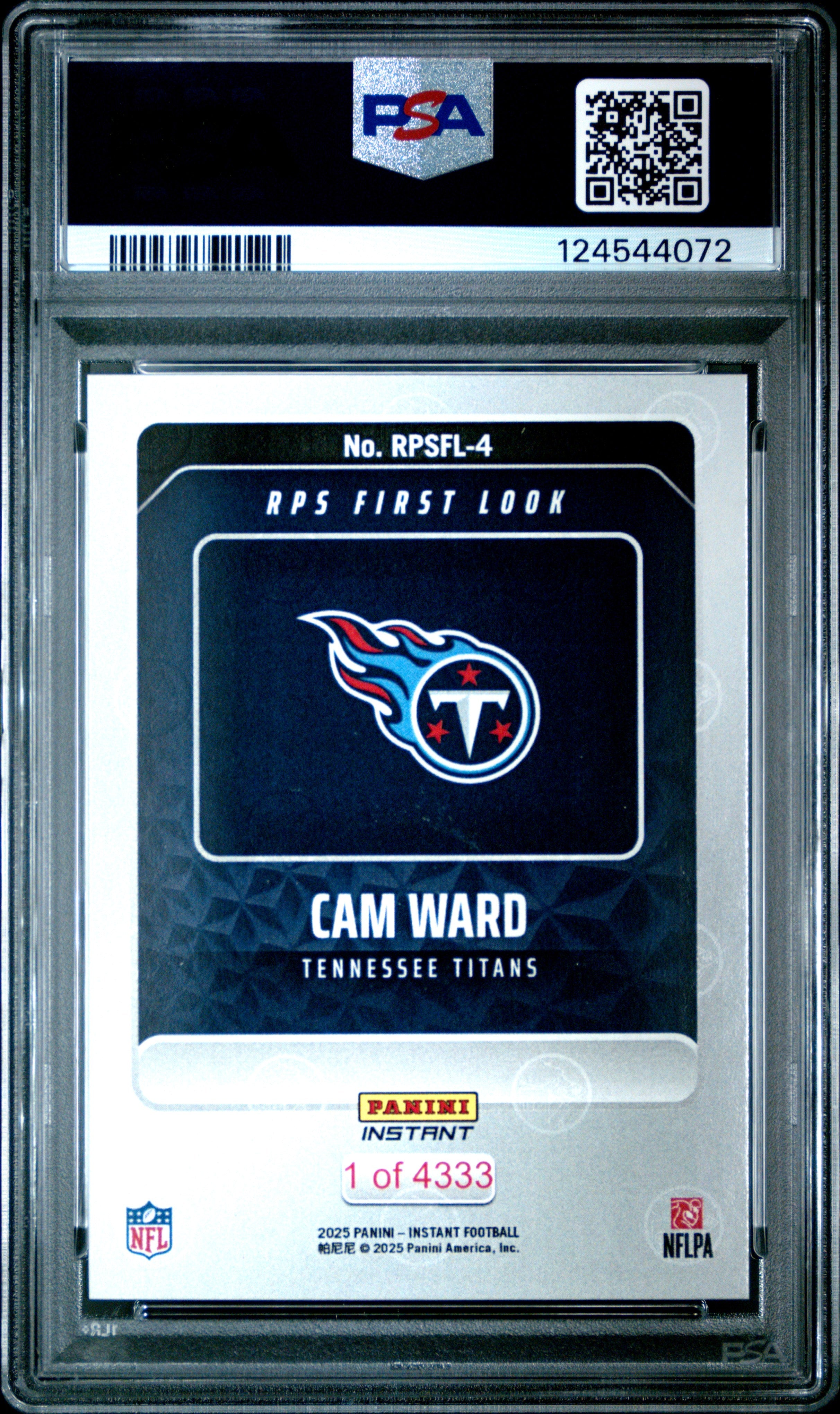 Graded 2025 Panini Instant Cam Ward #RPSFL4 RPS First Look Rookie RC Football Card PSA 8 Near Mint