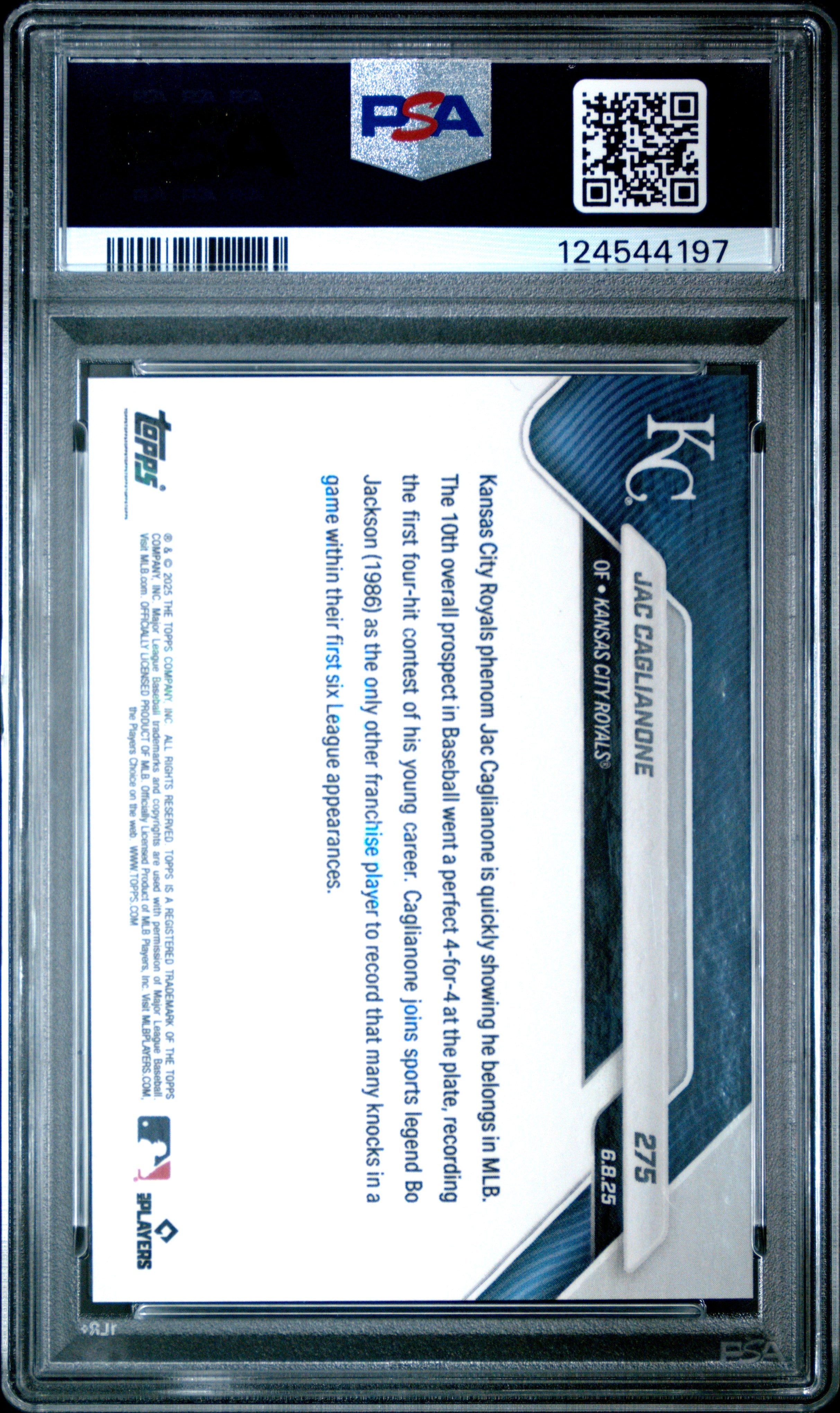 Graded 2025 Topps Now Jac Caglianone #275 Orange Foil /25 Rookie RC Baseball Card PSA 9 Mint