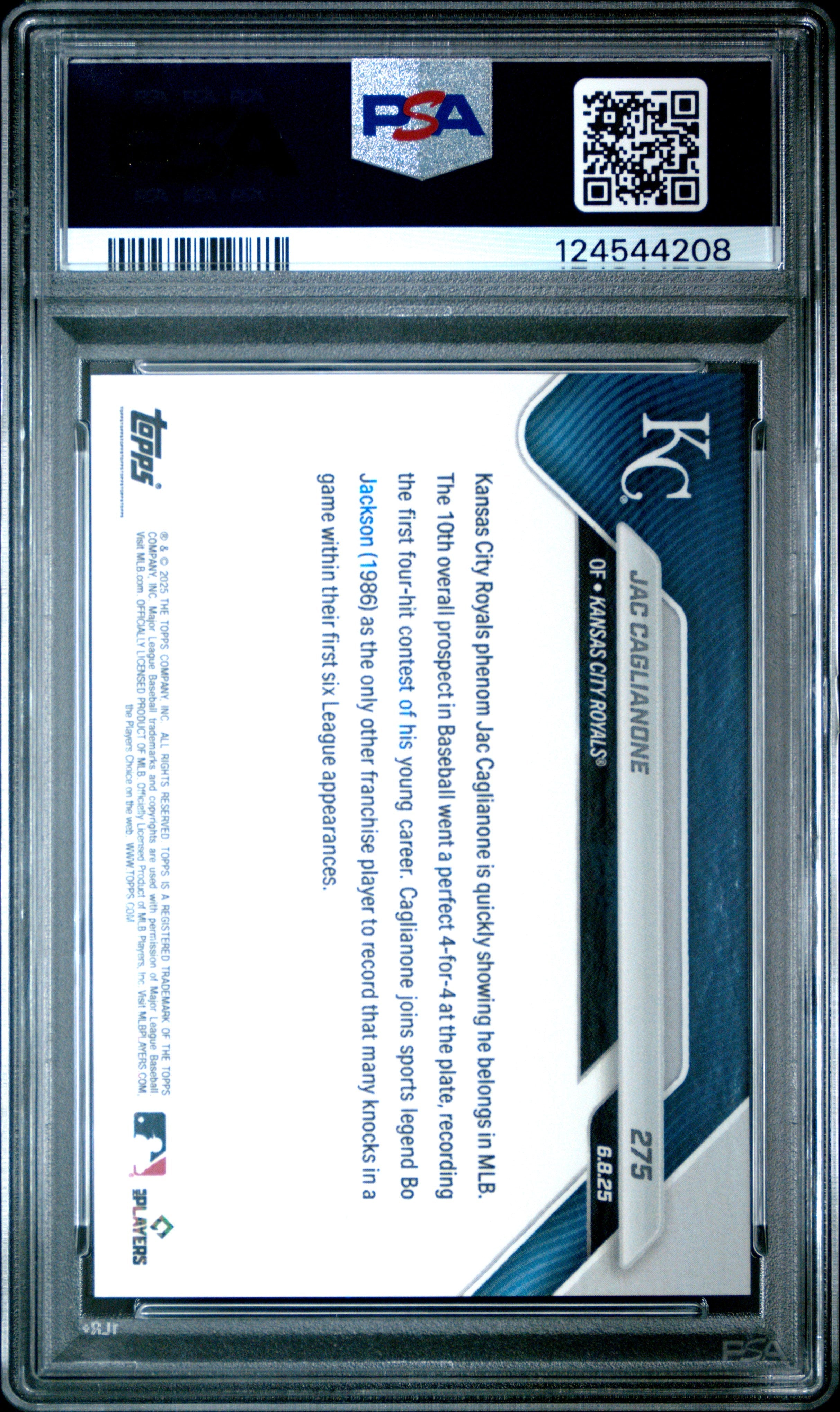 Graded 2025 Topps Now Jac Caglianone #275 Rookie RC Baseball Card PSA 9 Mint