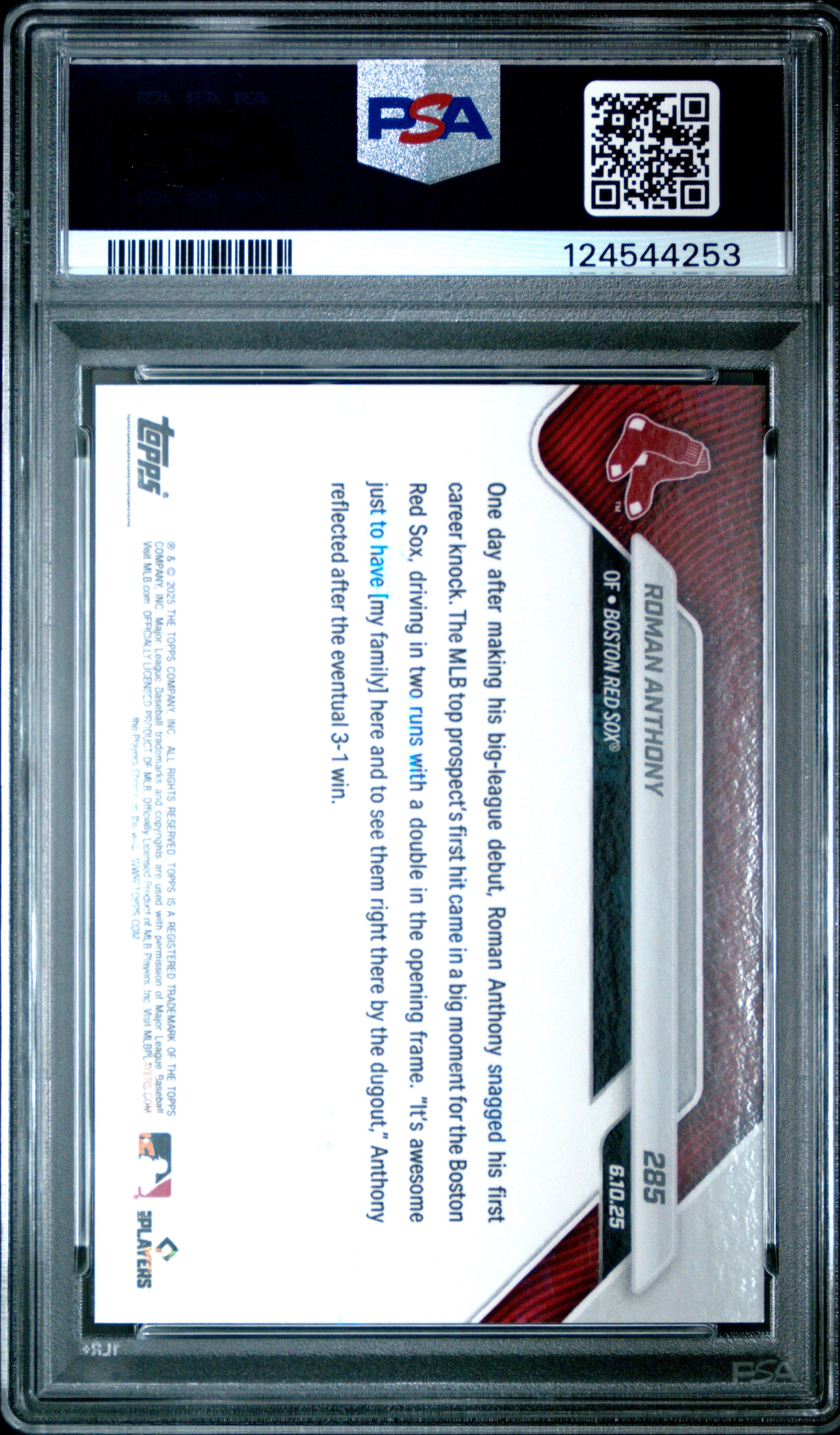 Graded 2025 Topps Now Roman Anthony #285 Rookie RC Baseball Card PSA 9 Mint