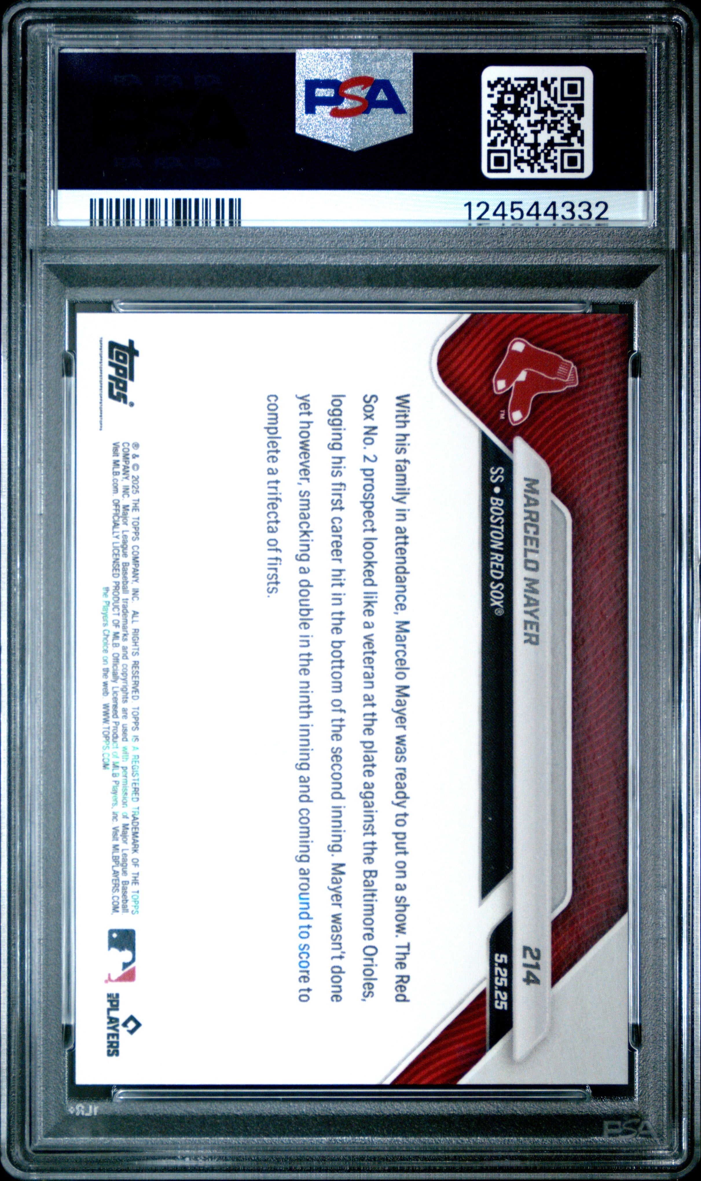 Graded 2025 Topps Now Marcelo Mayer #214 Rookie RC Baseball Card PSA 10 Gem Mint