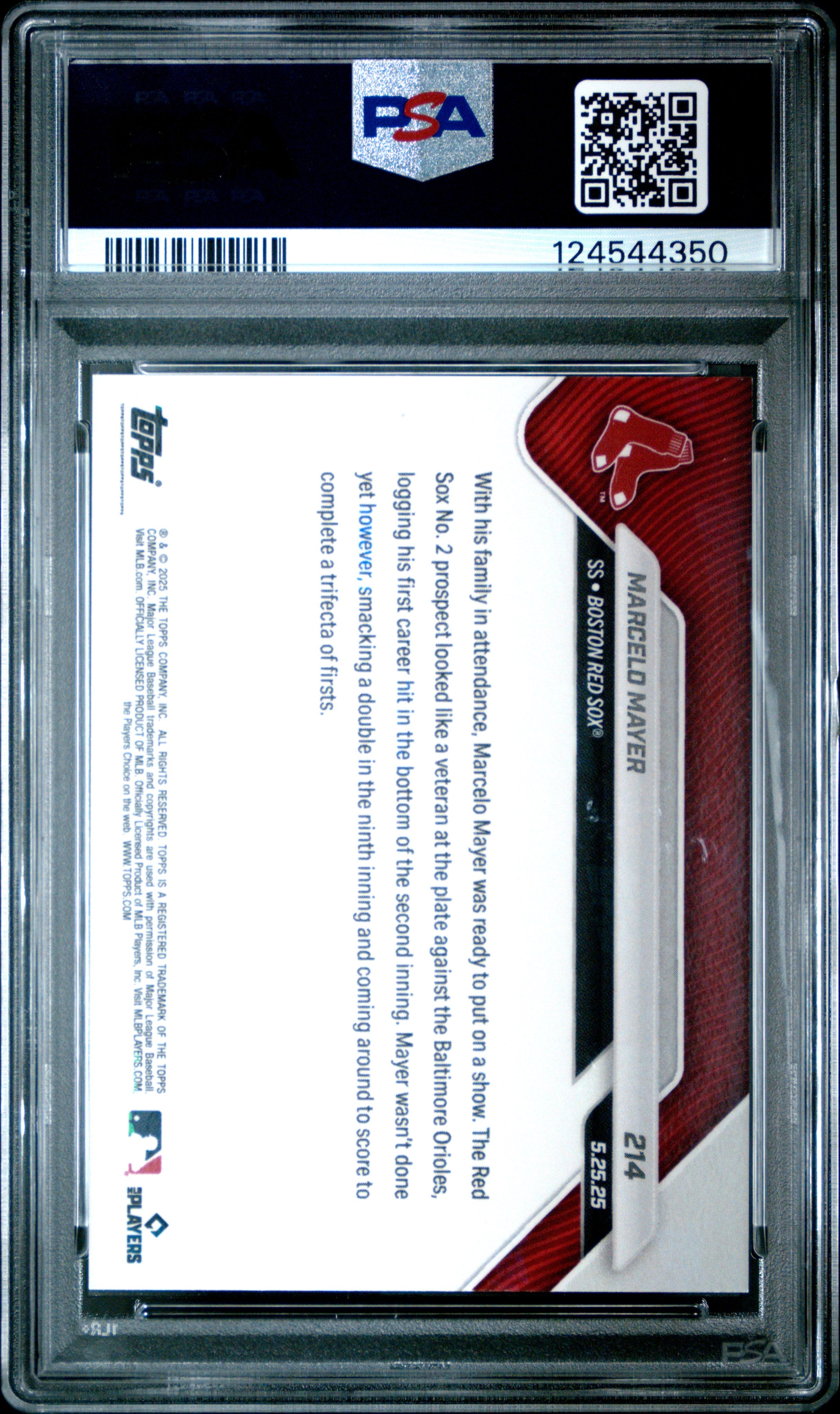 Graded 2025 Topps Now Marcelo Mayer #214 Rookie RC Baseball Card PSA 9 Mint