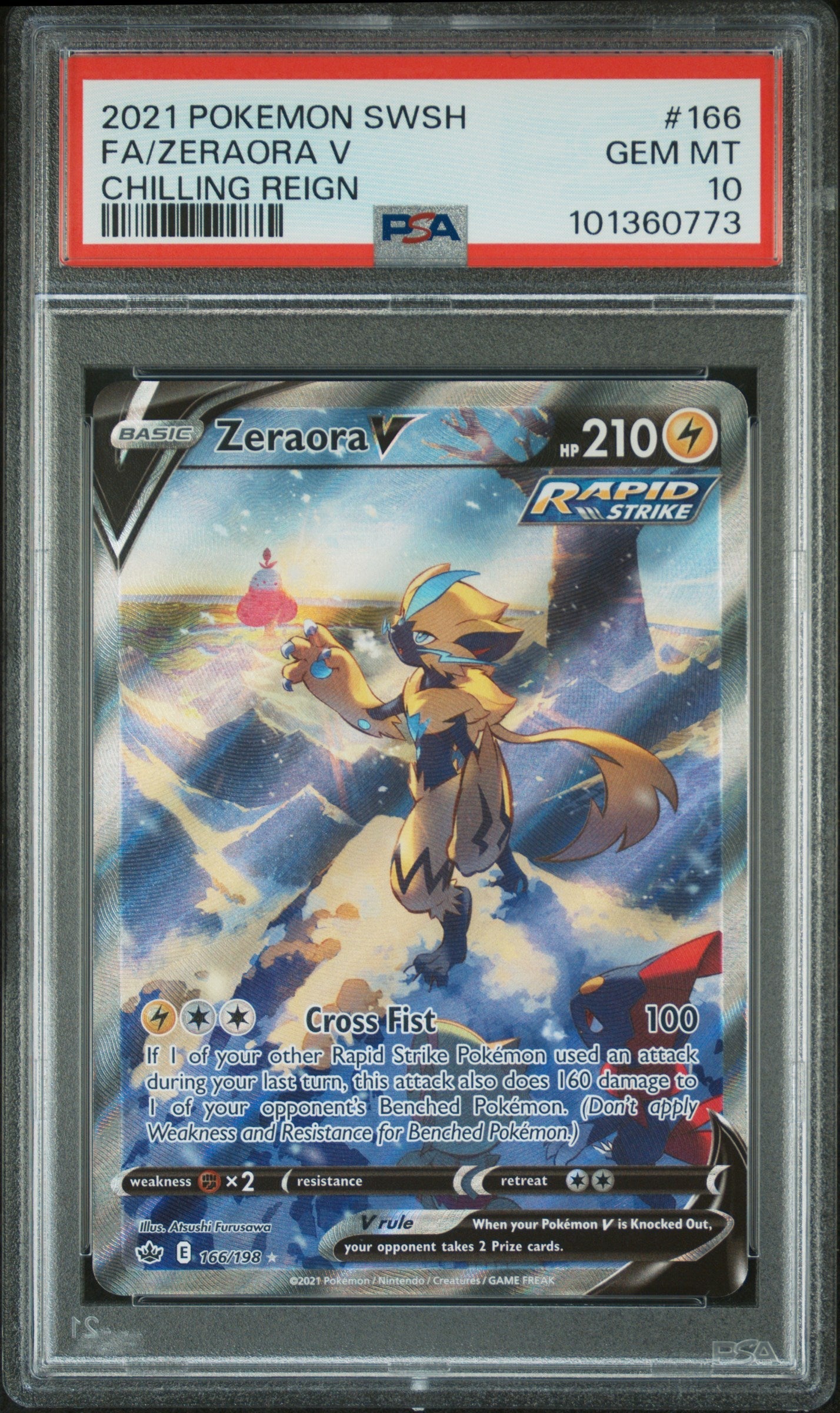 Fa/Zeraora V 2021 Pokemon Sword & Shield Chilling Reign #166 PSA 10