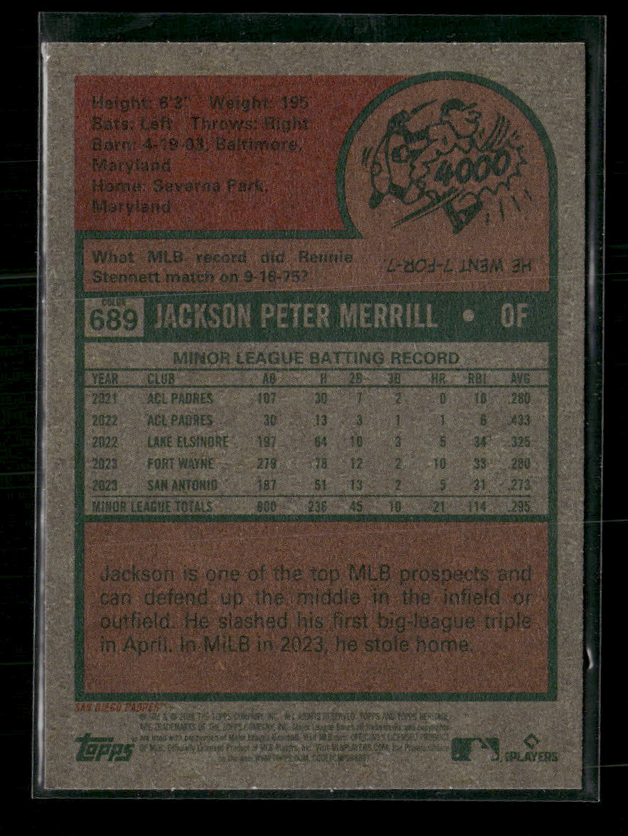 2024 Topps Heritage Color Swap Variation Jackson Merrill Rookie #689