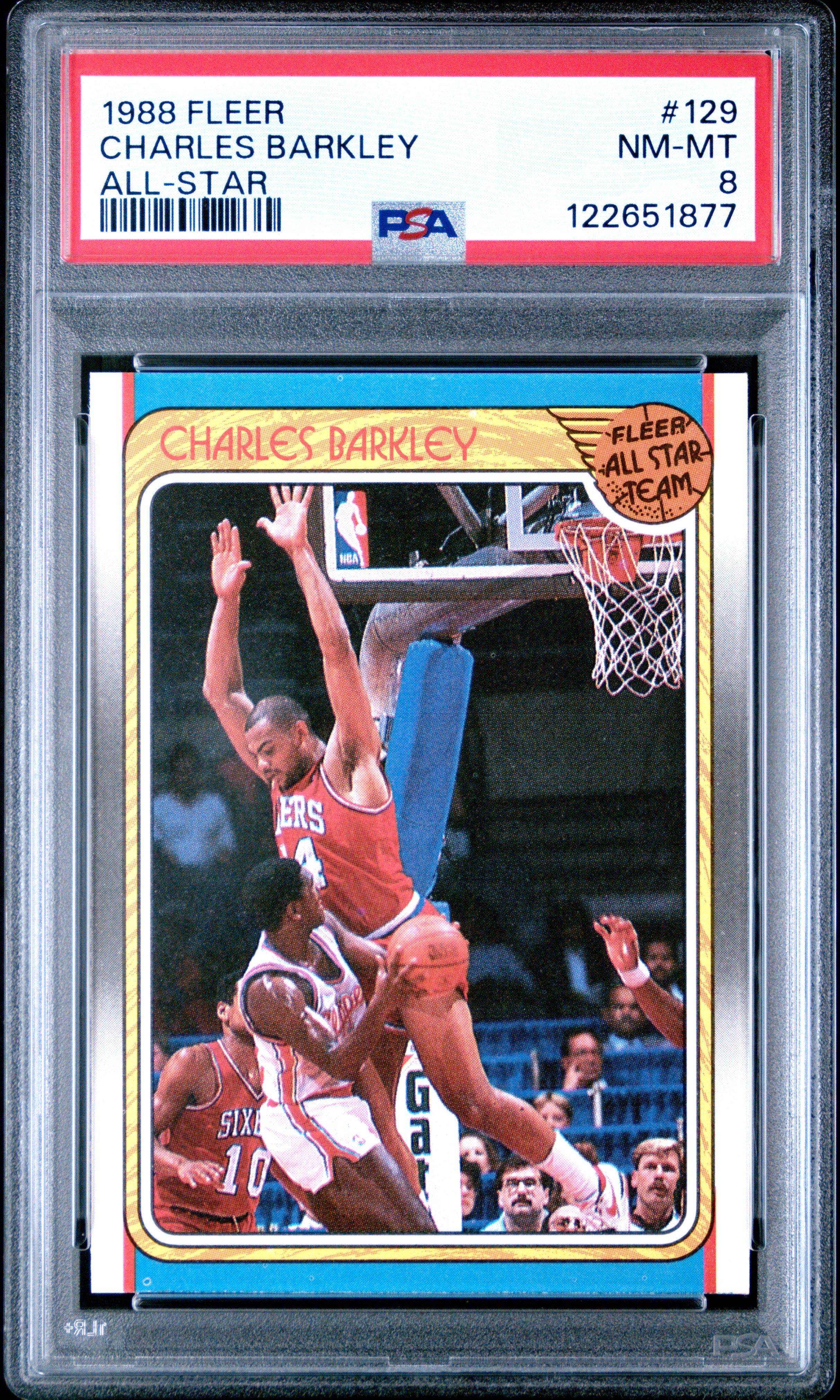 Graded 1988-89 Fleer Charles Barkley #129 Basketball Card PSA 8 Near Mint