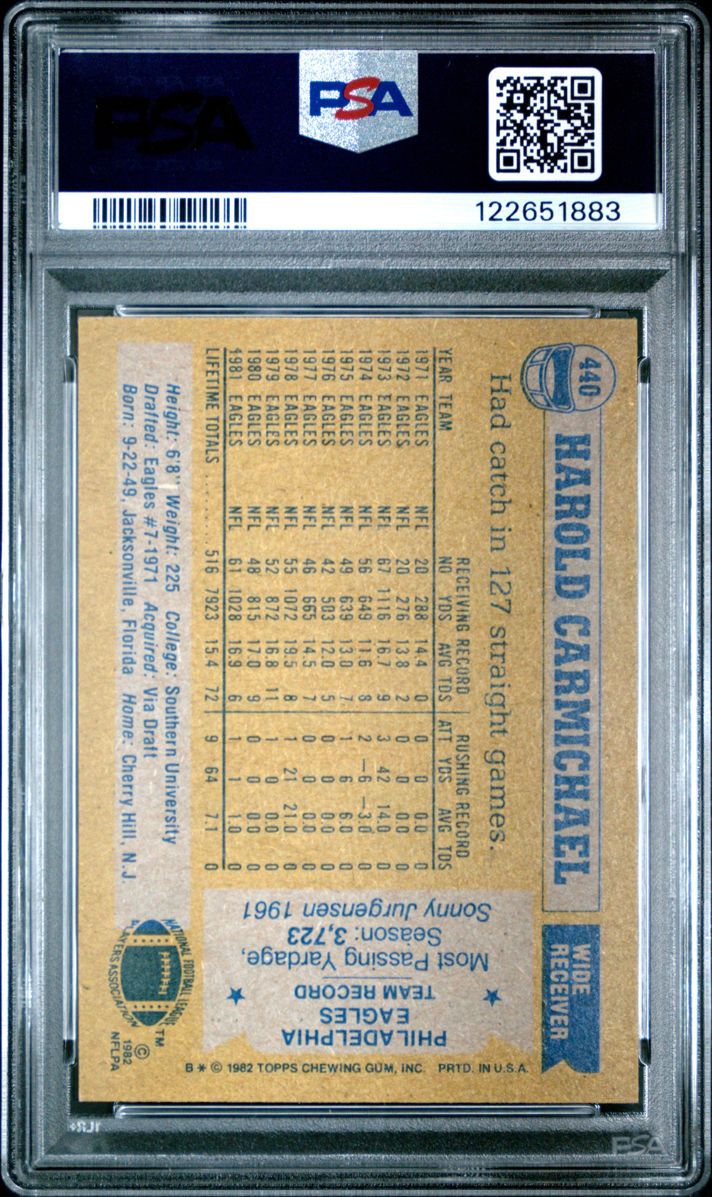 Graded 1982 Topps Harold Carmichael #440 Football Card PSA 7 Near Mint