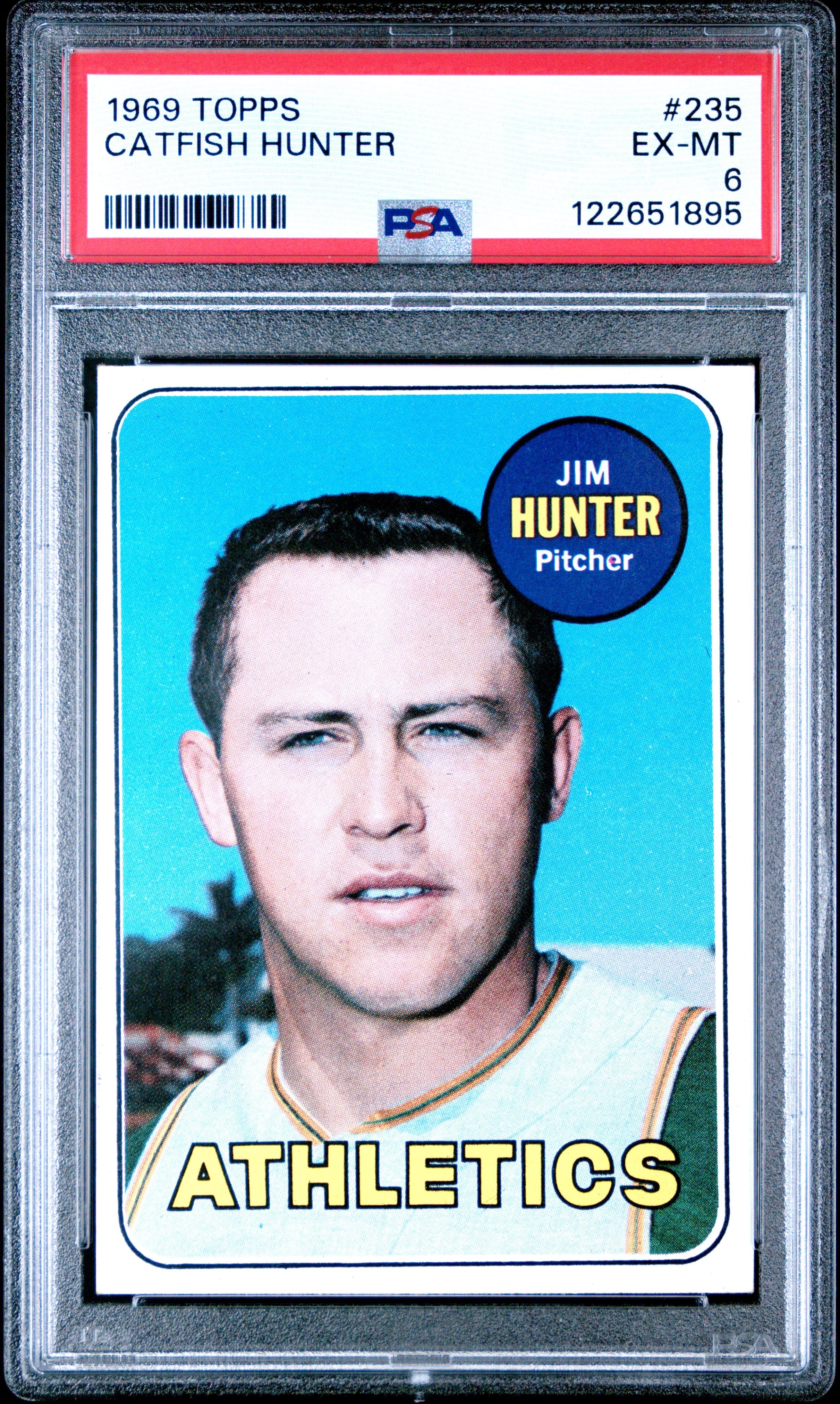 Graded 1969 Topps Jim Hunter #235 Rookie RC Baseball Card PSA 6 Excellent