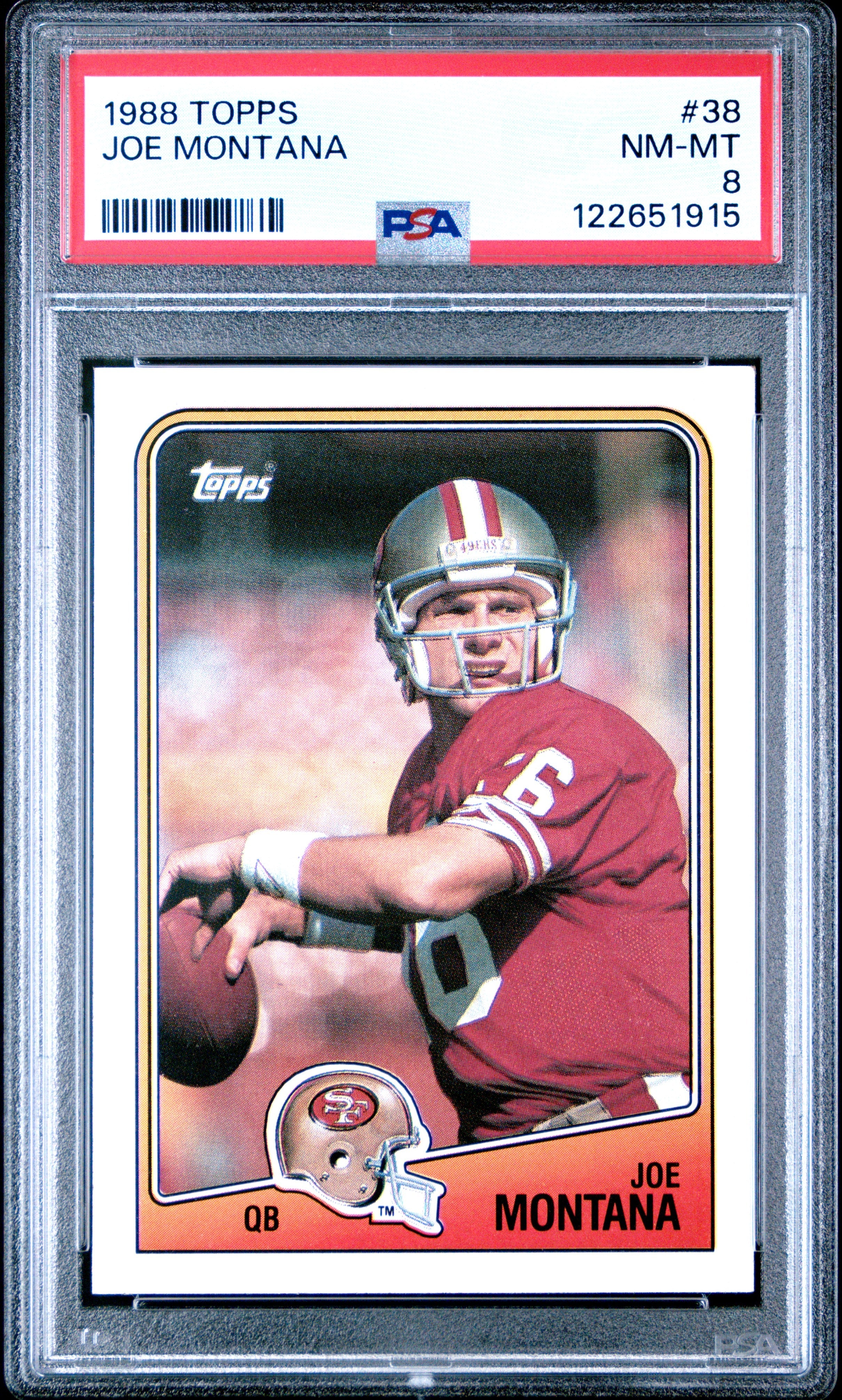 Graded 1988 Topps Joe Montana #38 Football Card PSA 8 Near Mint