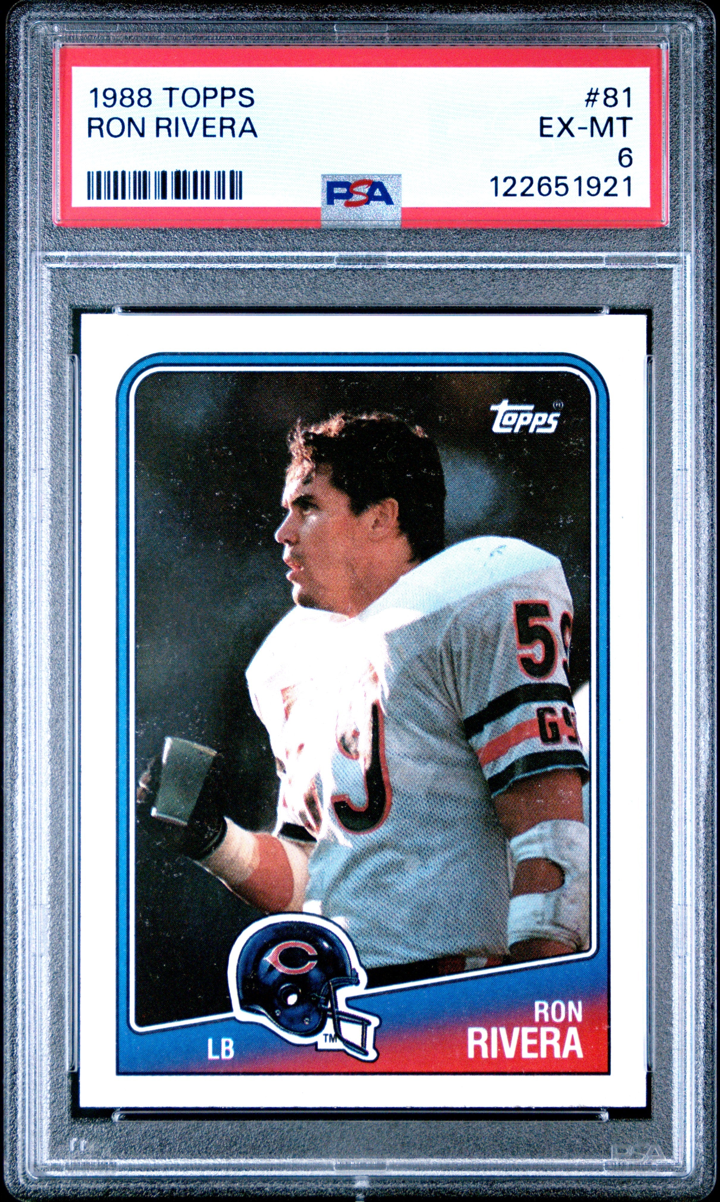 Graded 1988 Topps Ron Rivera #81 Rookie RC Football Card PSA 6 Excellent