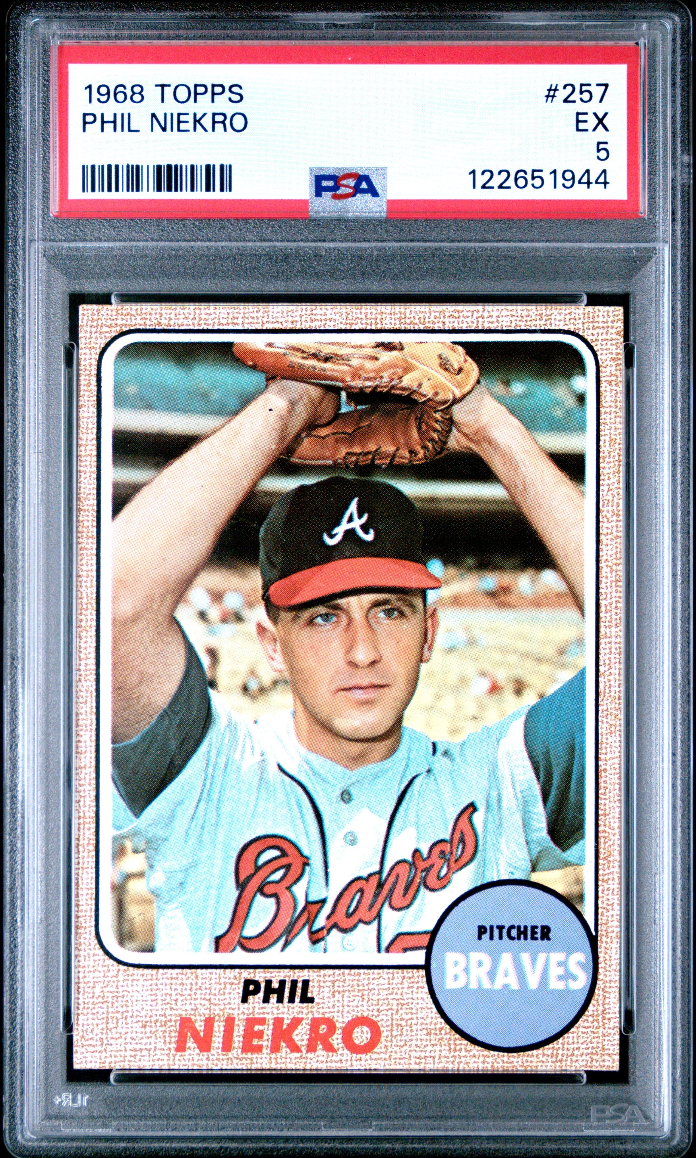 Graded 1968 Topps Phil Niekro #257 Baseball Card PSA 5 Excellent