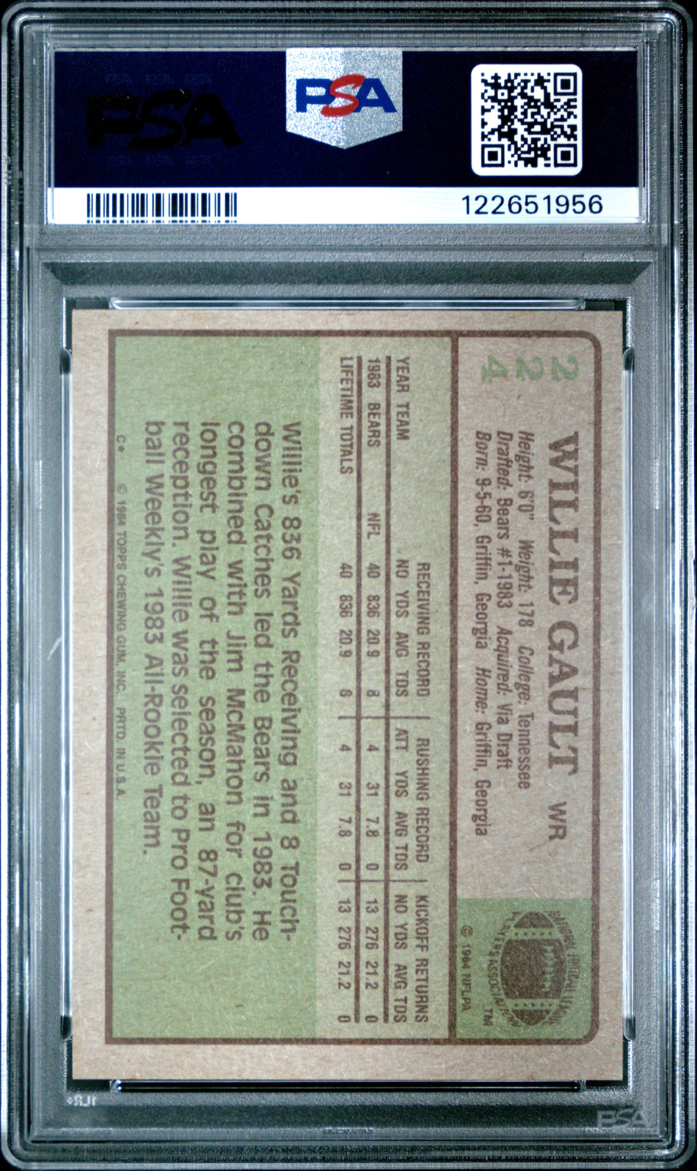 Graded 1984 Topps Willie Gault #224 Rookie RC Football Card PSA 8 Near Mint