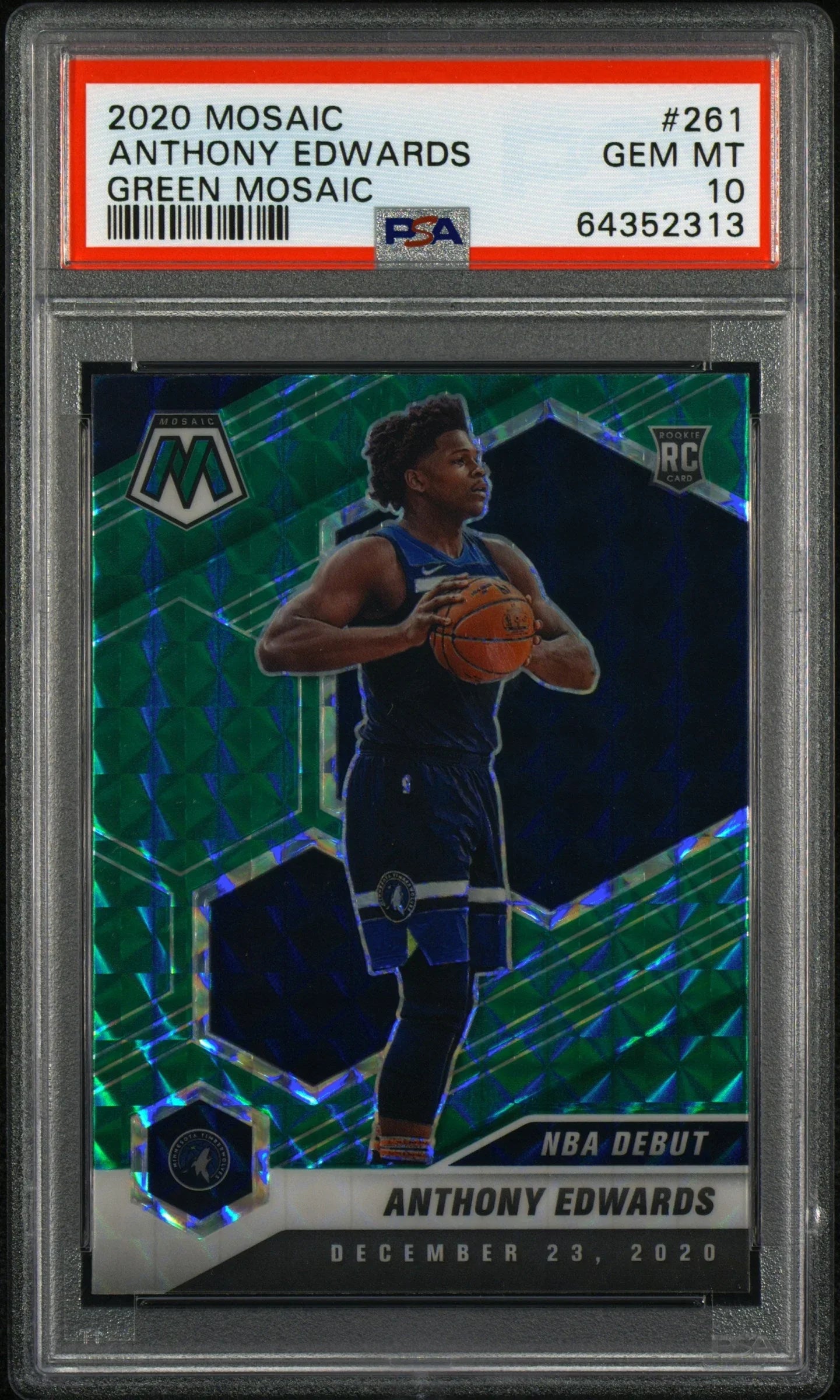 Graded 2020-21 Panini Mosaic Anthony Edwards #261 Green Mosaic Rookie RC Basketball Card PSA 10 Gem Mint
