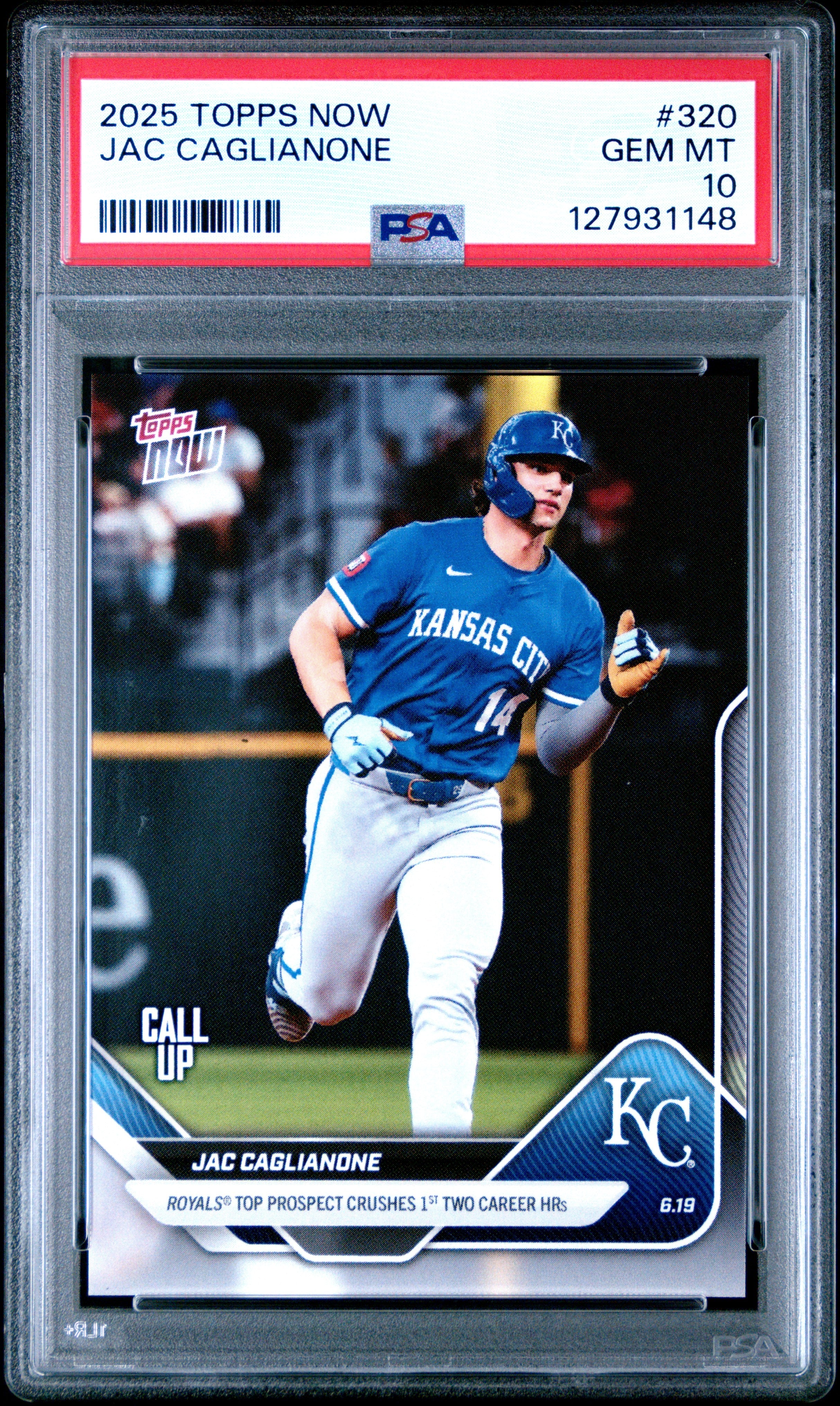 Graded 2025 Topps Now Jac Caglianone #320 Rookie RC Baseball Card PSA 10 Gem Mint