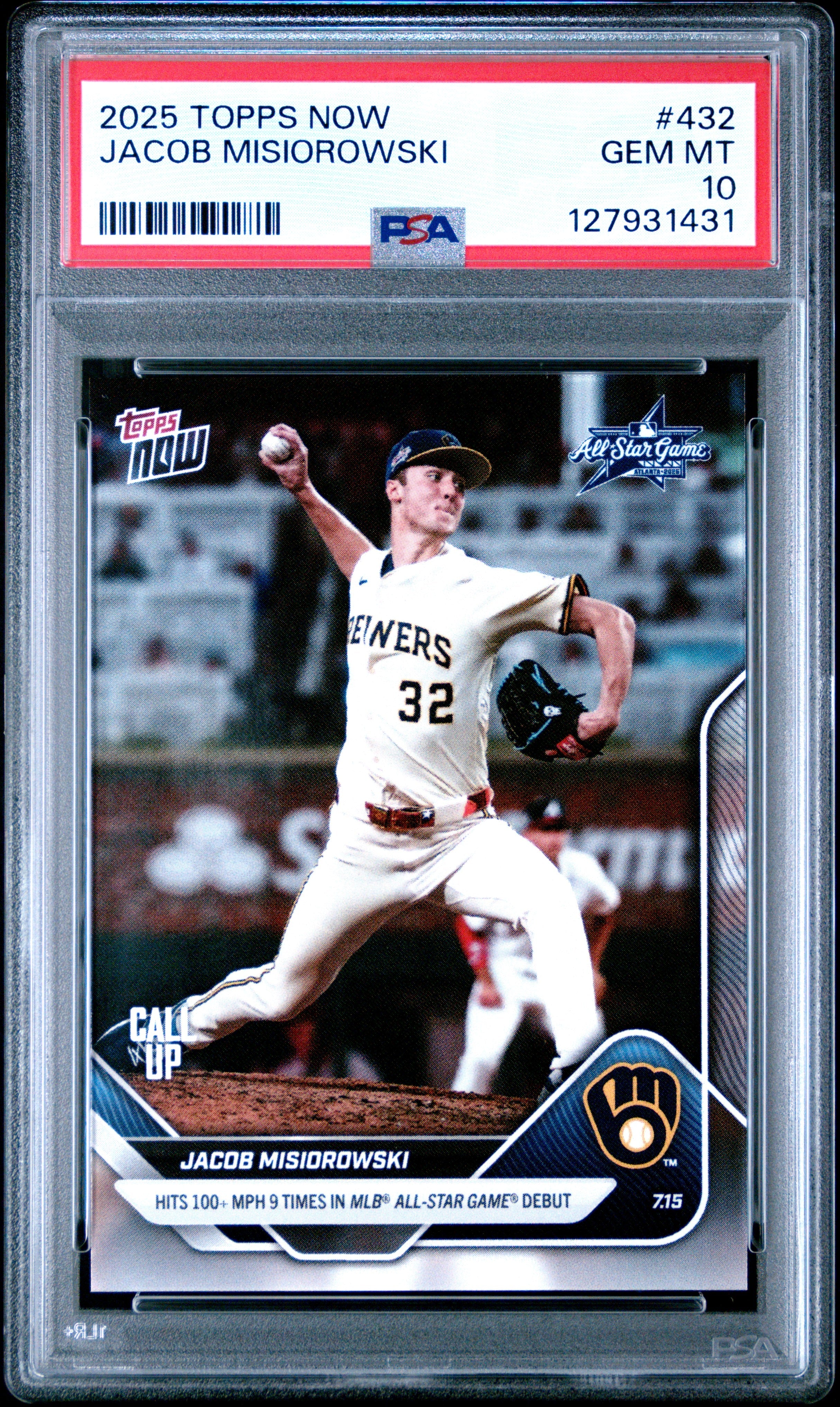 Graded 2025 Topps Now Jacob Misiorowski #432 Rookie RC Baseball Card PSA 10 Gem Mint