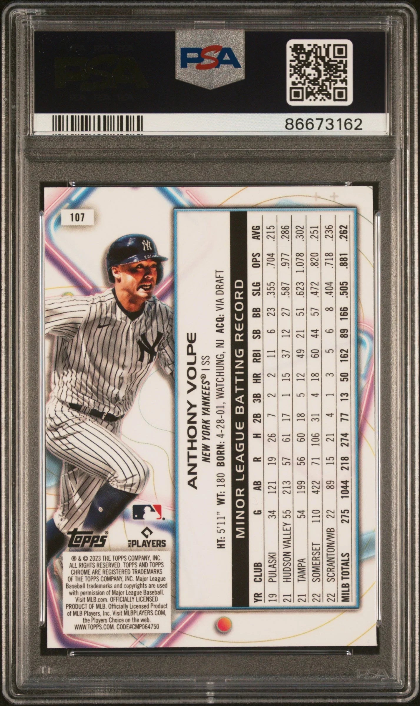 Graded 2023 Topps Cosmic Chrome Anthony Volpe #107 Rookie RC Baseball Card PSA 10 Gem Mint